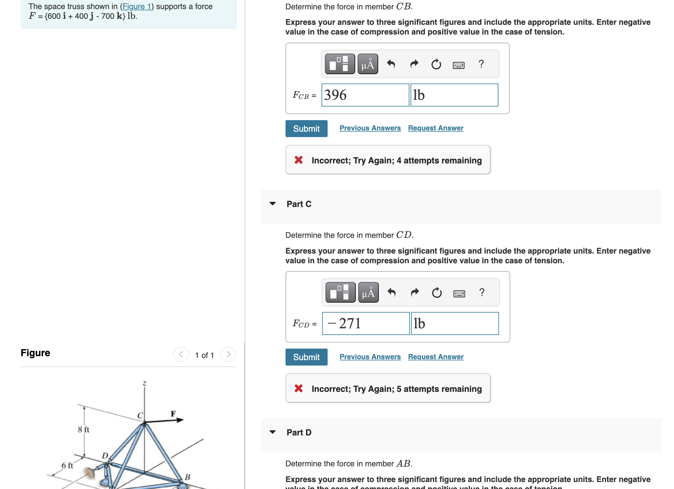 The space truss shown in ( Figure 1 ) supports a