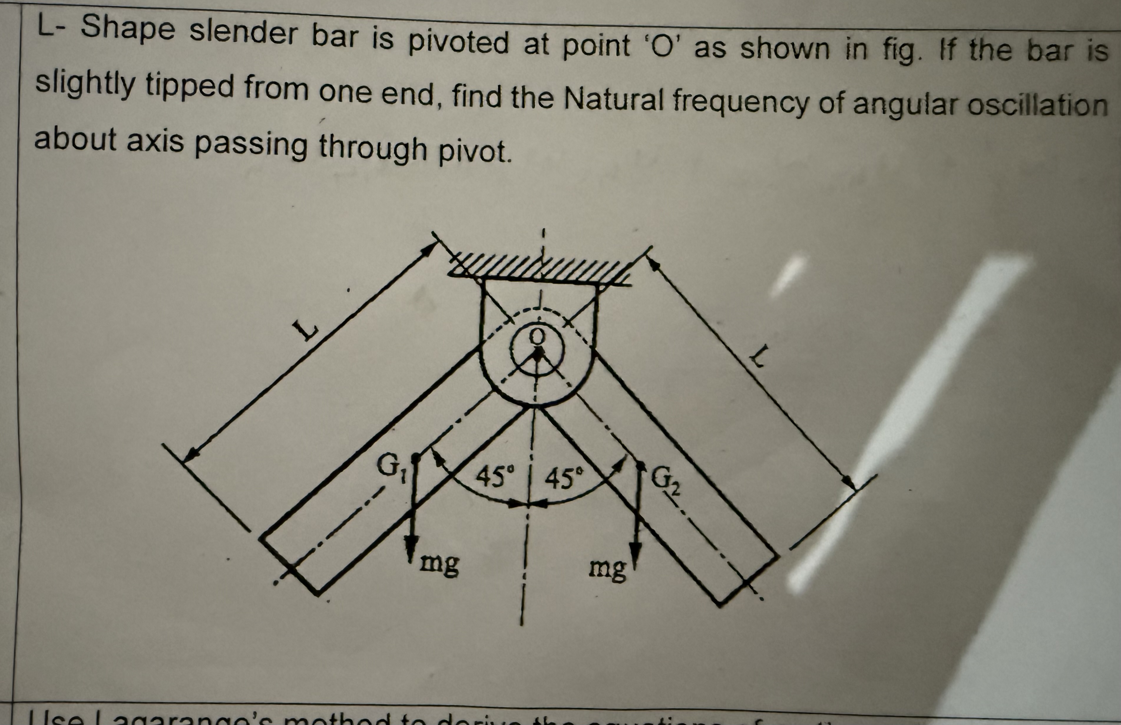 L - Shape slender bar is pivoted at point ' O '
