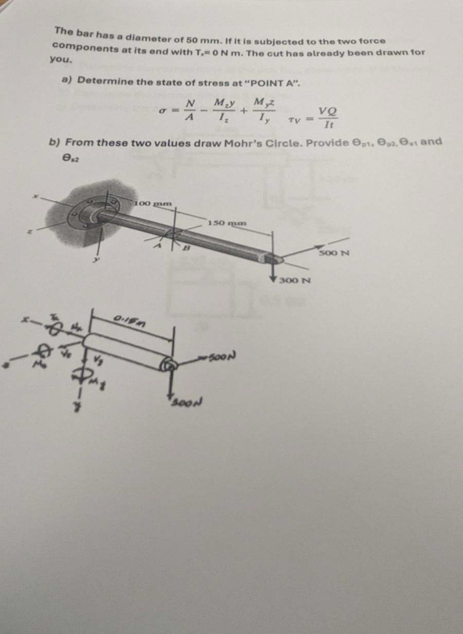 The bar has a diameter of 5 0 mm . If it is