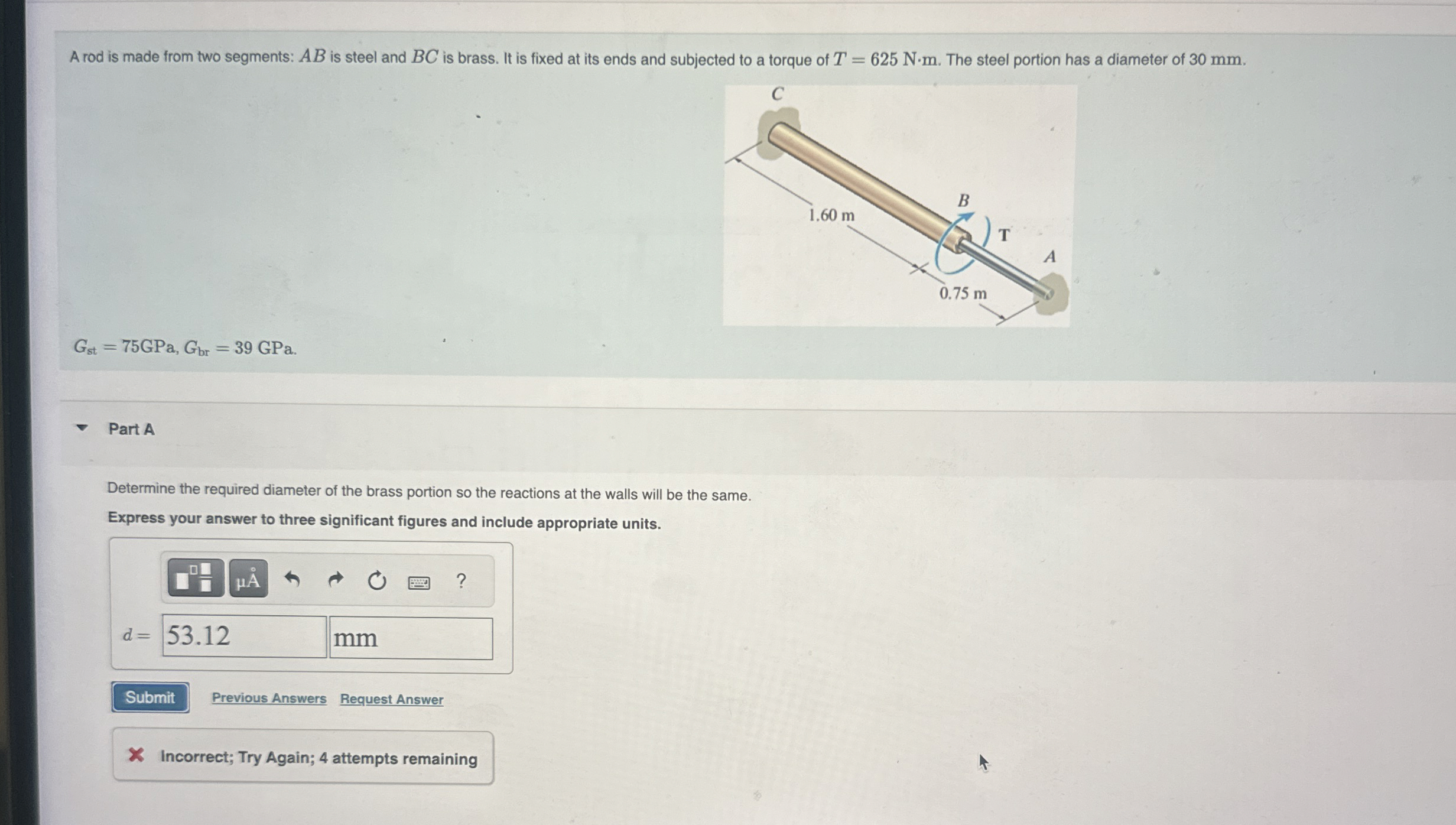 A rod is made from two segments: A B is steel and