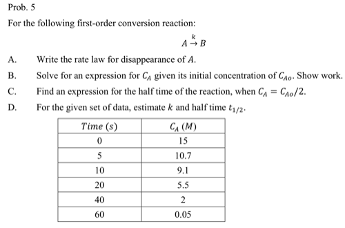 Prob. 5 For the following first - order