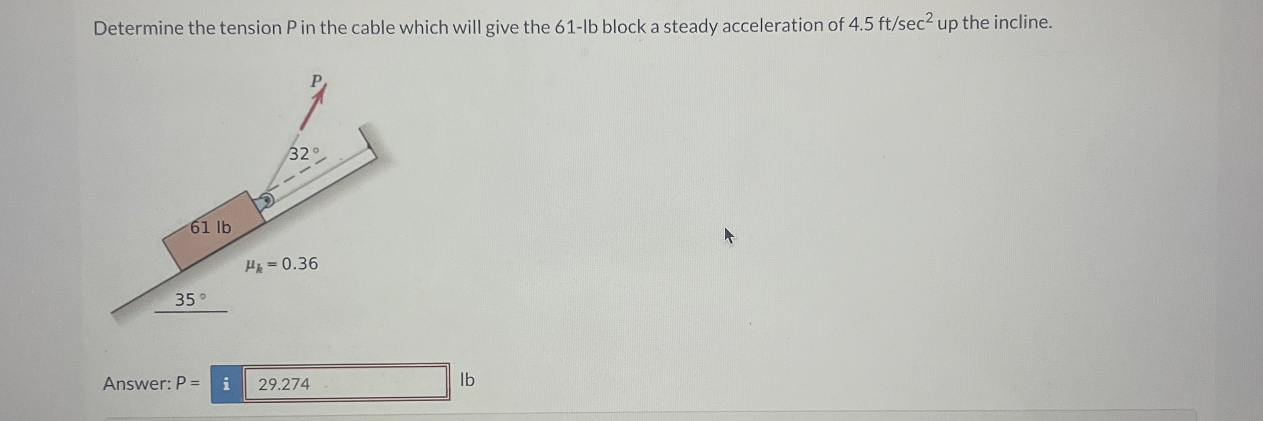 Determine the tension P in the cable which will