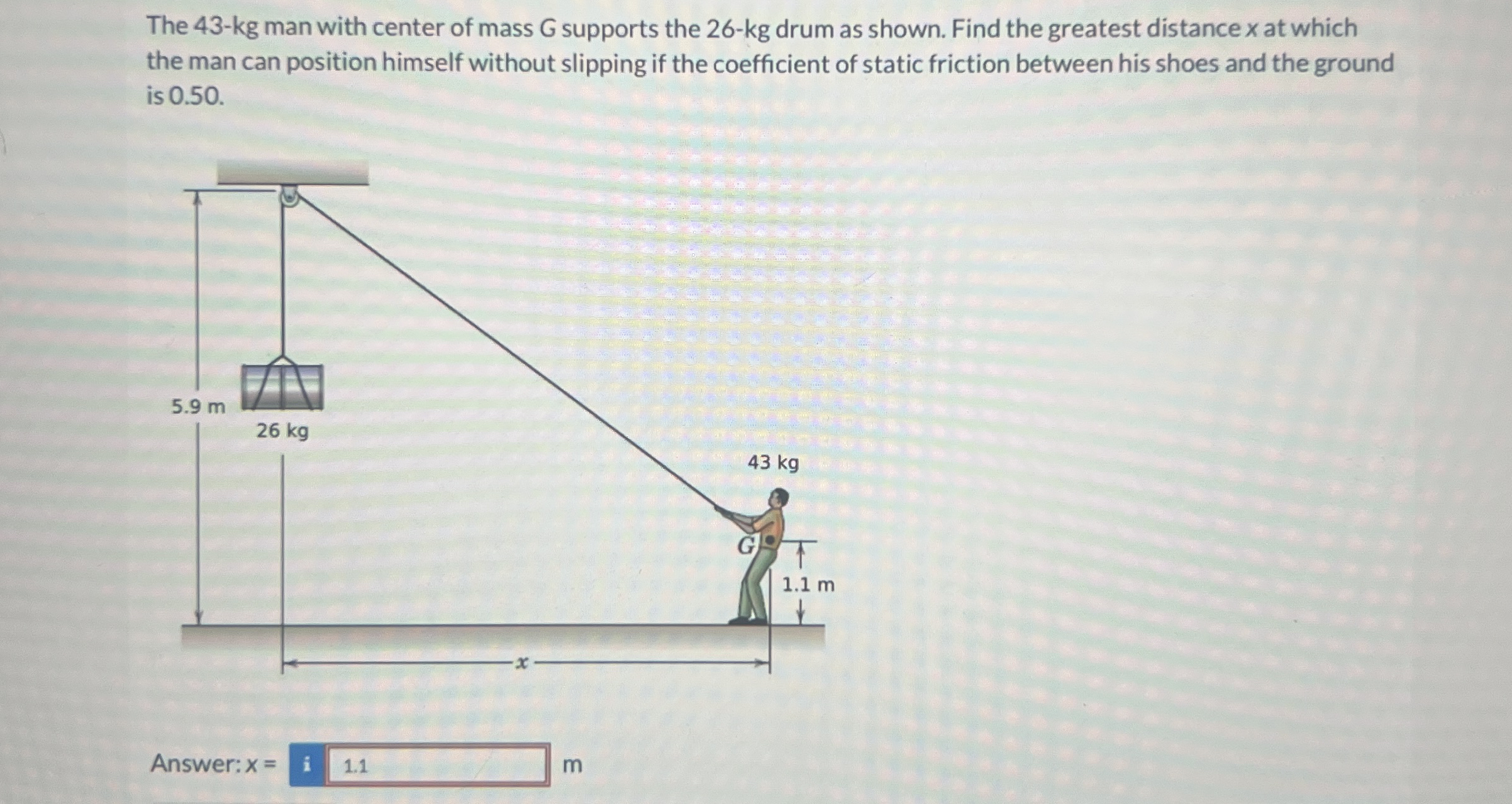 The 4 3 - k g man with center of mass G supports