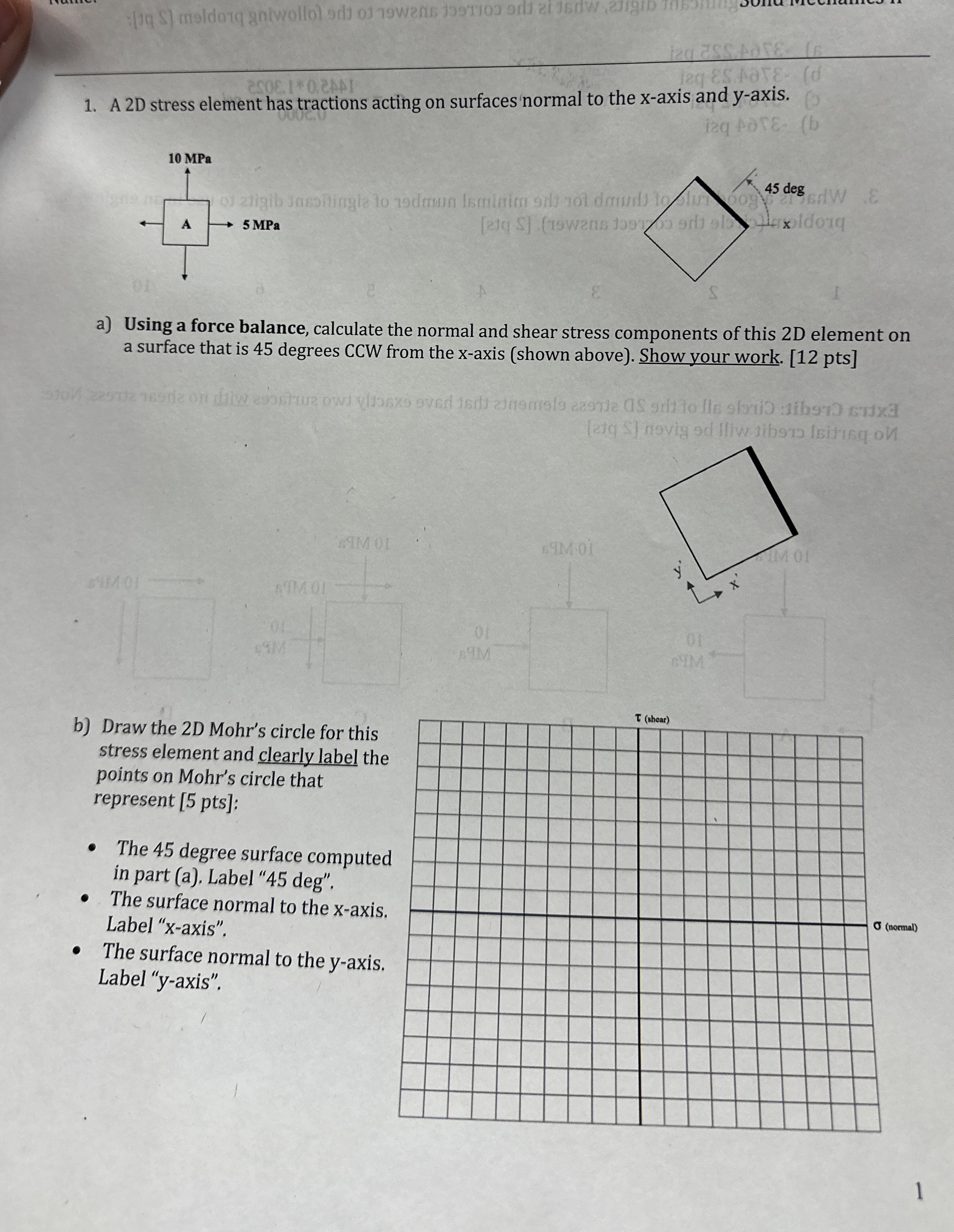A 2 D stress element has tractions acting on