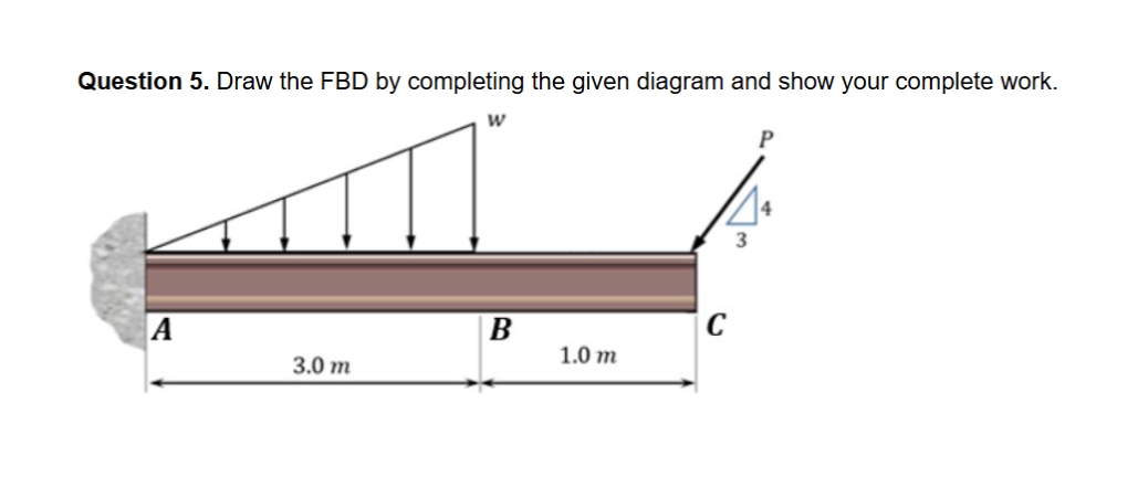Question 5 . Draw the FBD by completing the given
