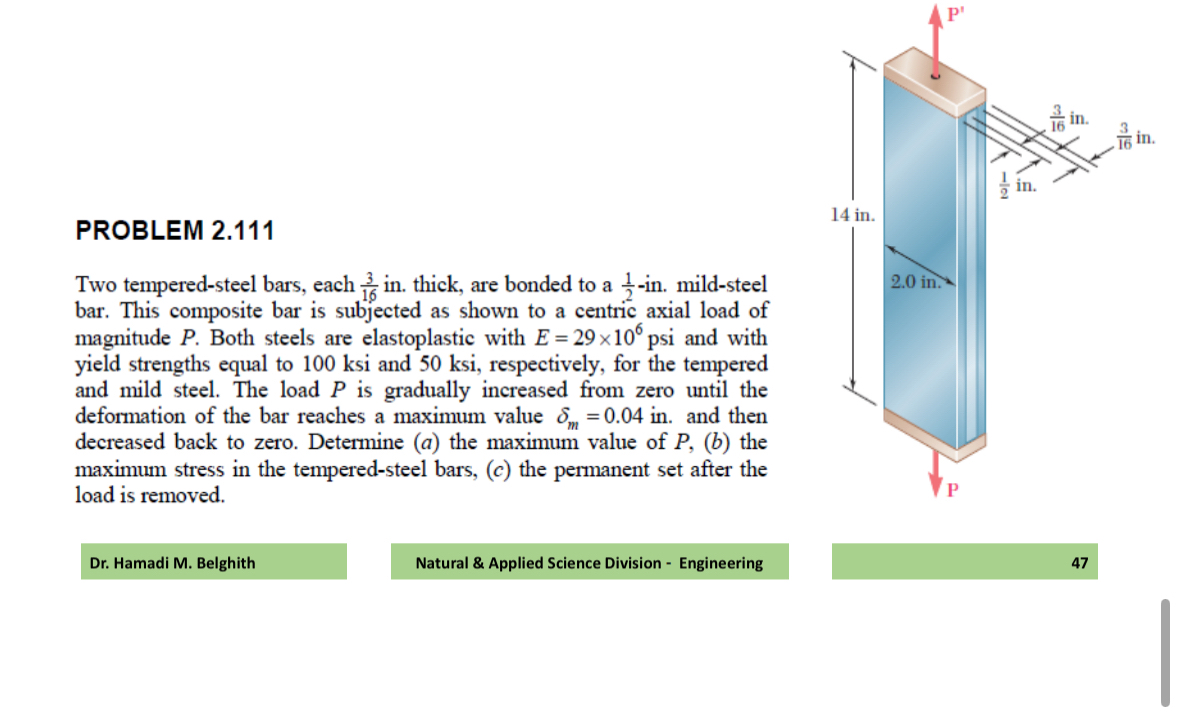 PROBLEM 2 . 1 1 1 Two tempered - steel bars, each
