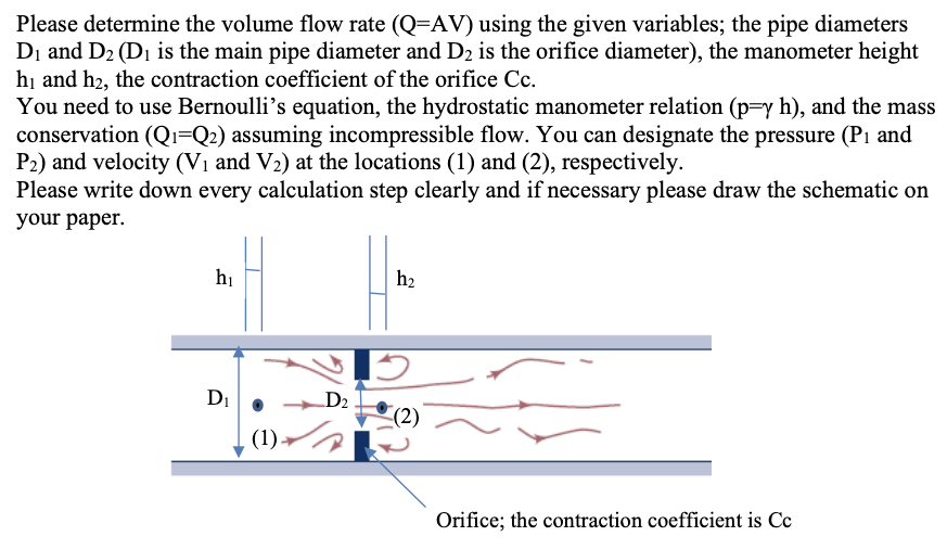 Please determine the volume flow rate ( Q = A V )