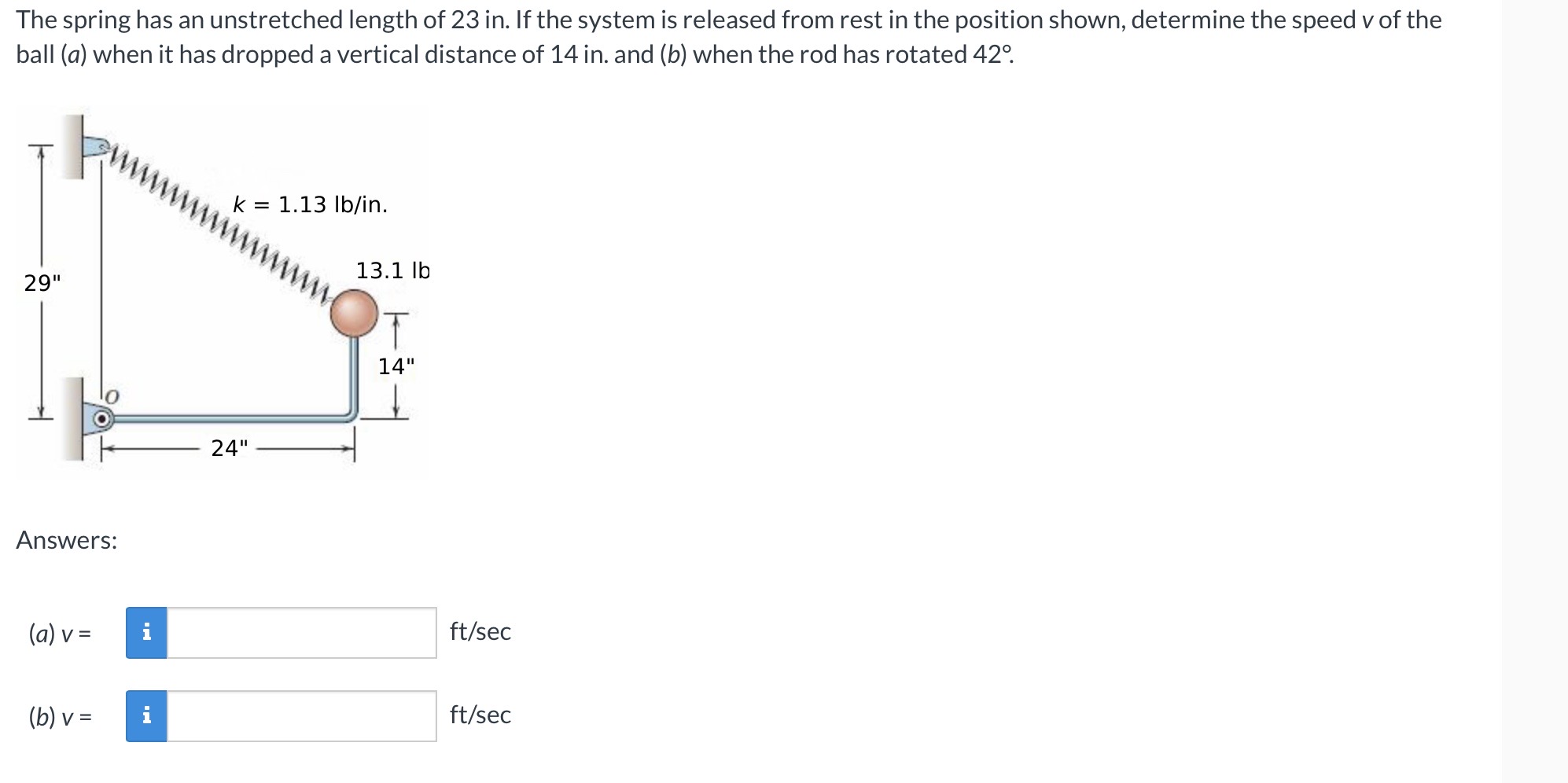 The spring has an unstretched length of 2 3 in .