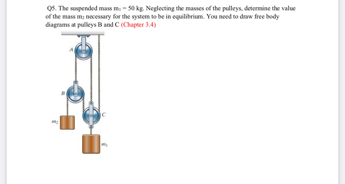 Q 5 . The suspended mass m 1 = 5 0 k g .