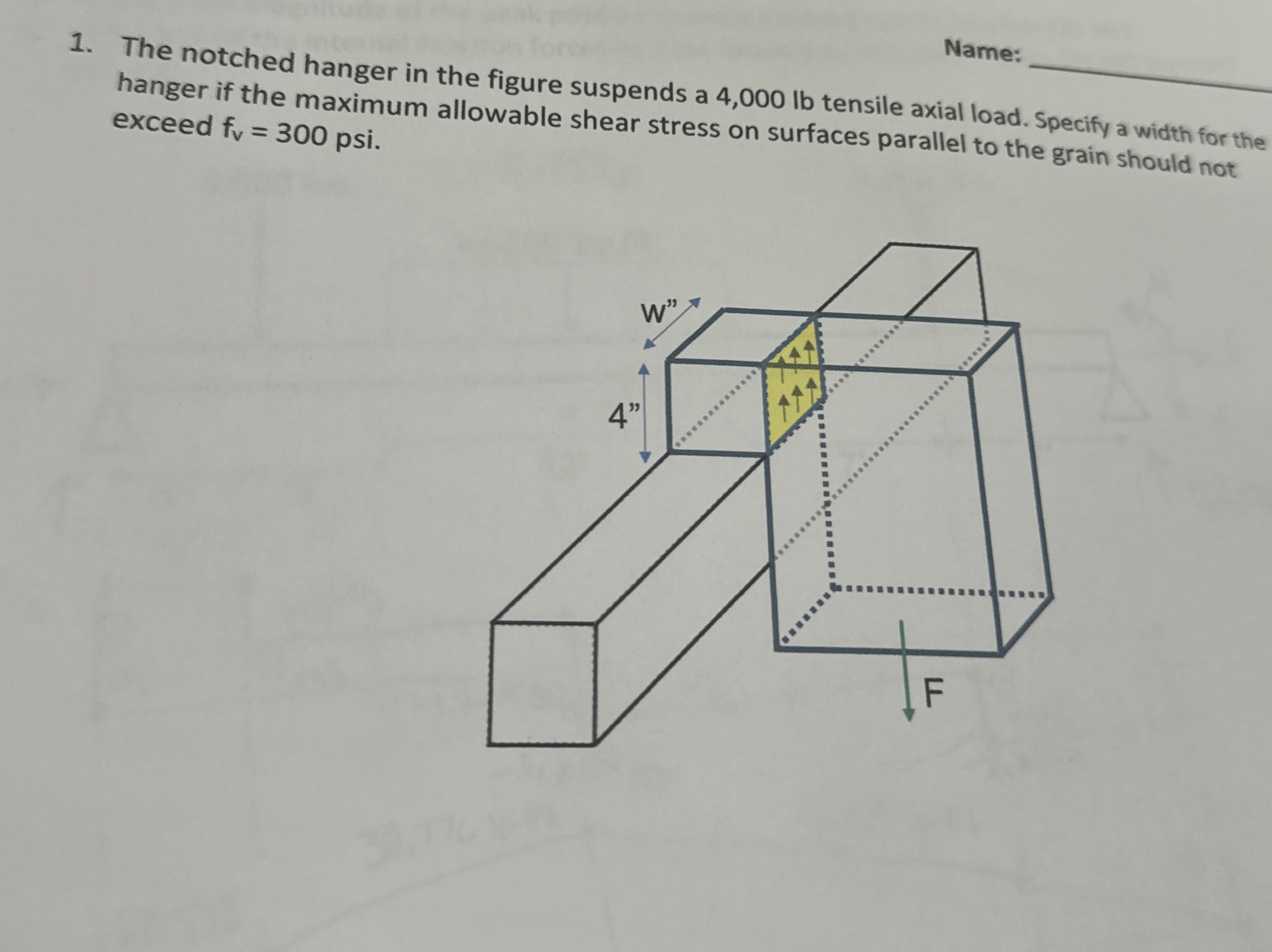 The notched hanger in the figure suspends a 4 , 0