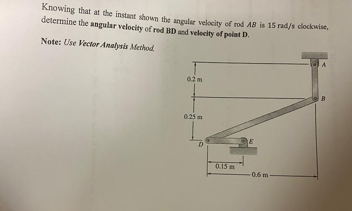 Knowing that at the instant shown the angular