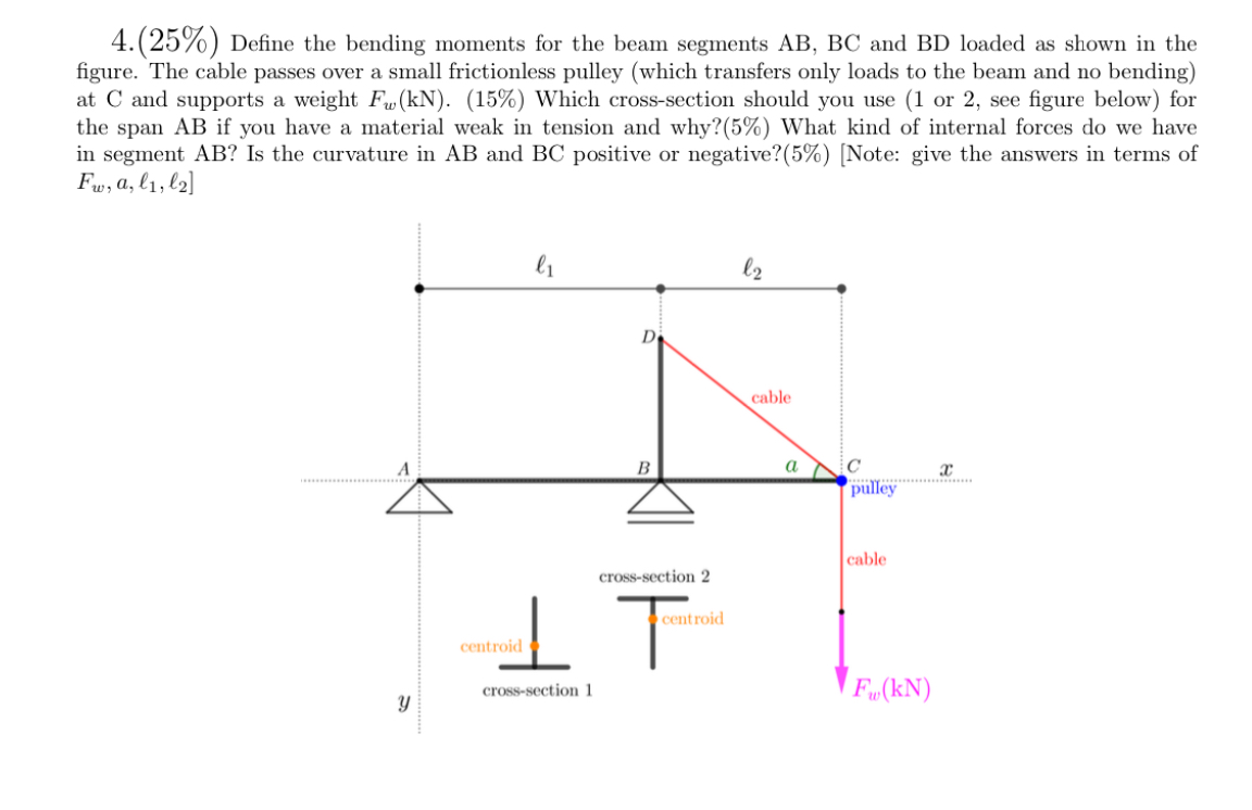 ( 2 5 % ) Define the bending moments for the beam