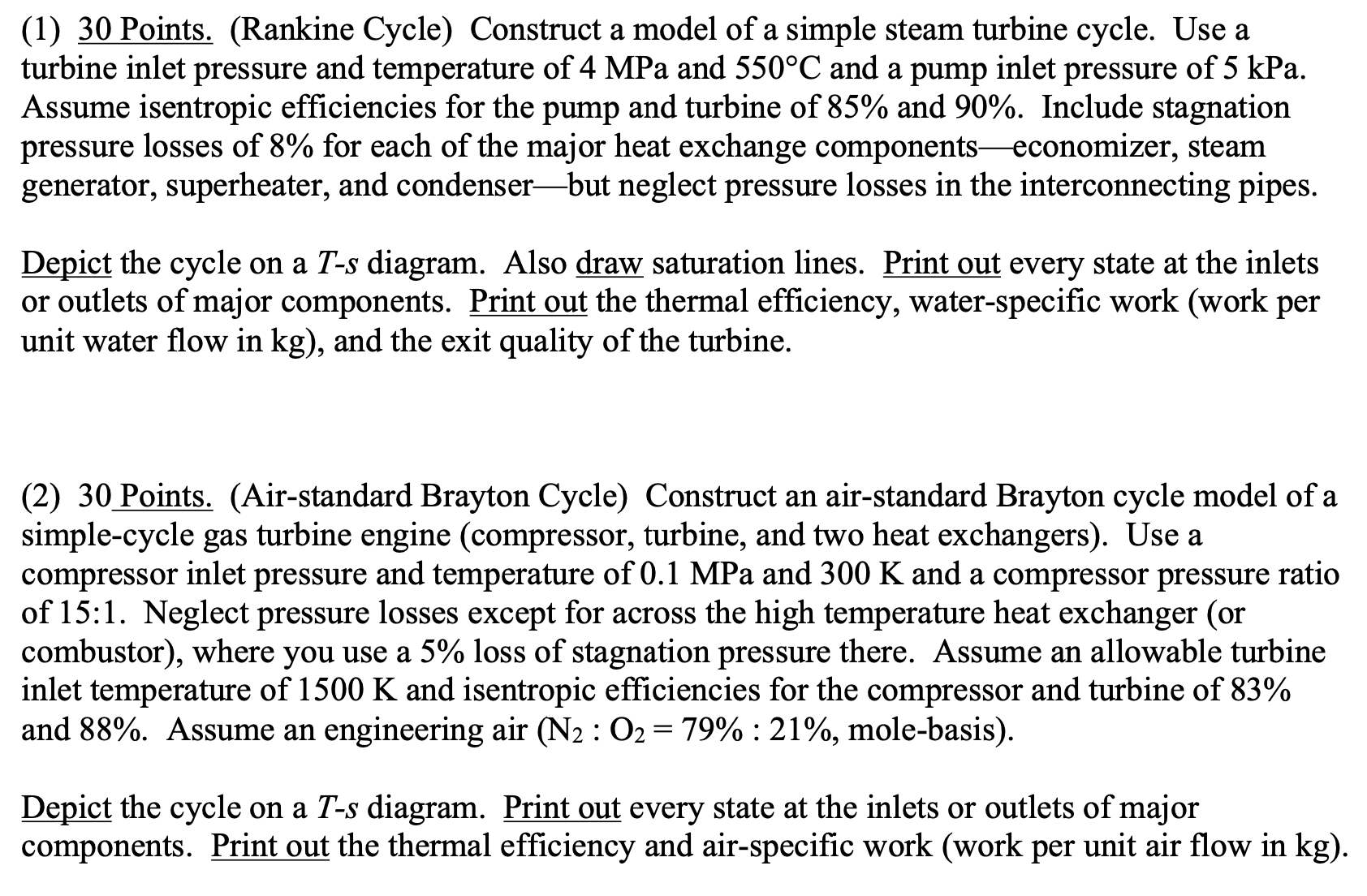 ( 1 ) 3 0 Points. ( Rankine Cycle ) Construct a