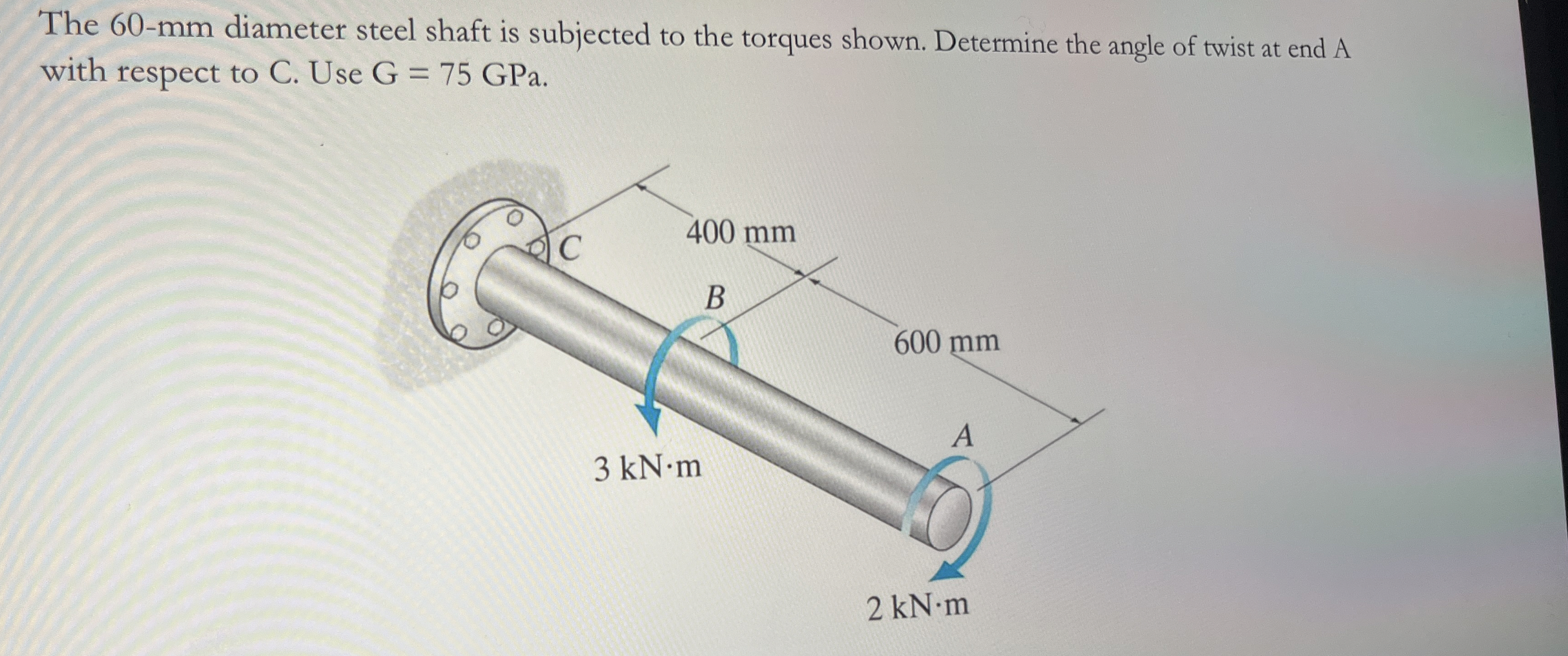 The 6 0 - m m diameter steel shaft is subjected