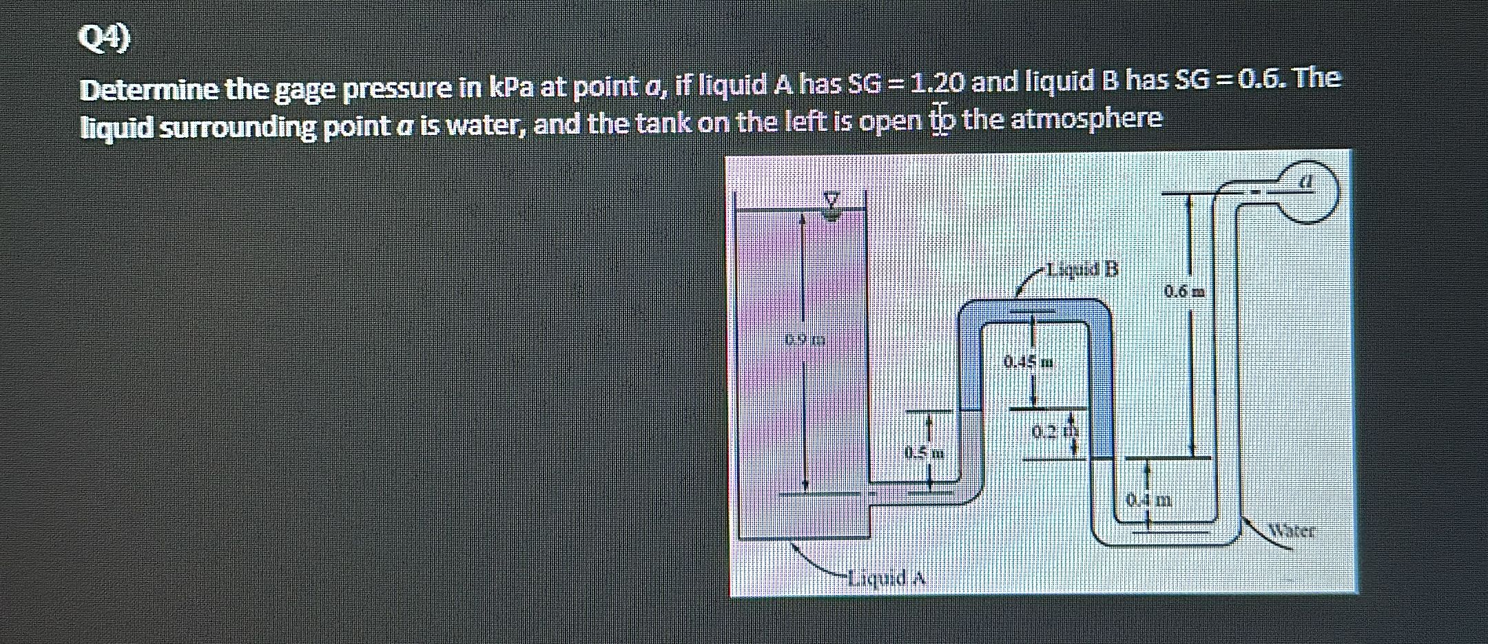 Q 4 ) Determine the gage pressure in kPa at point