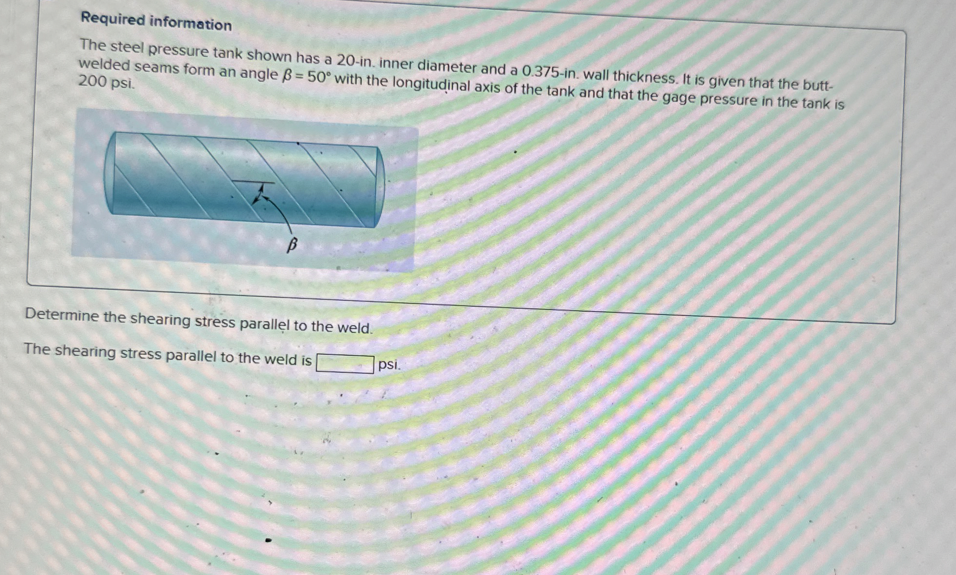 Required information The steel pressure tank