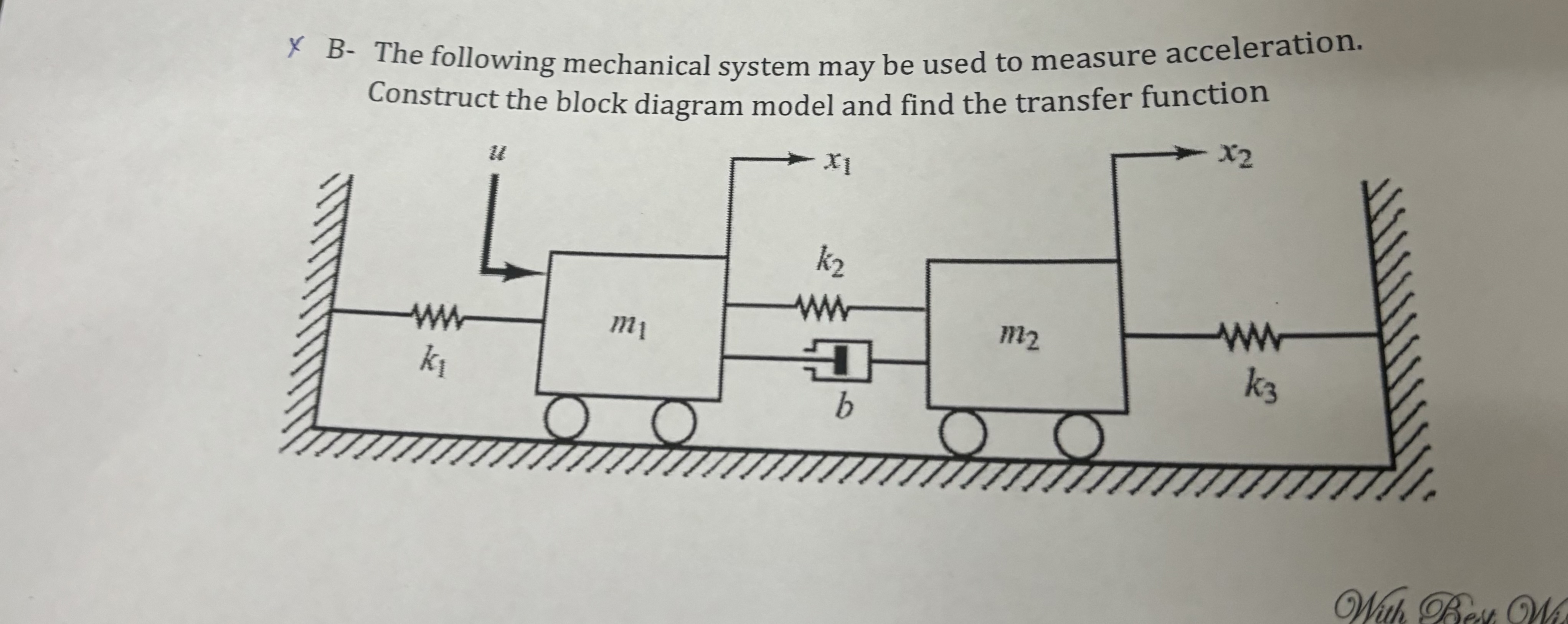 X B - The following mechanical system may be used