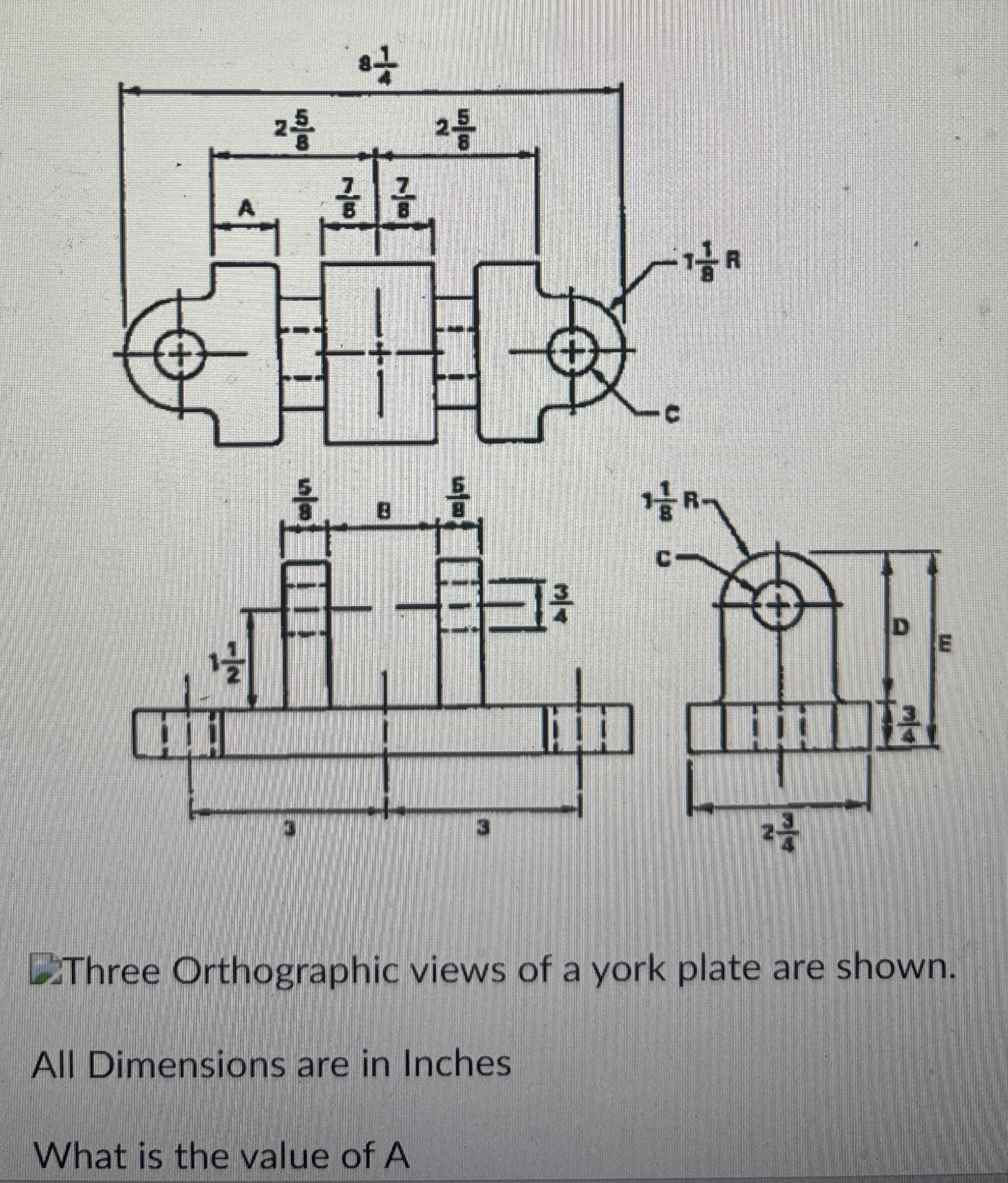 M DThree Orthographic views of a york plate are