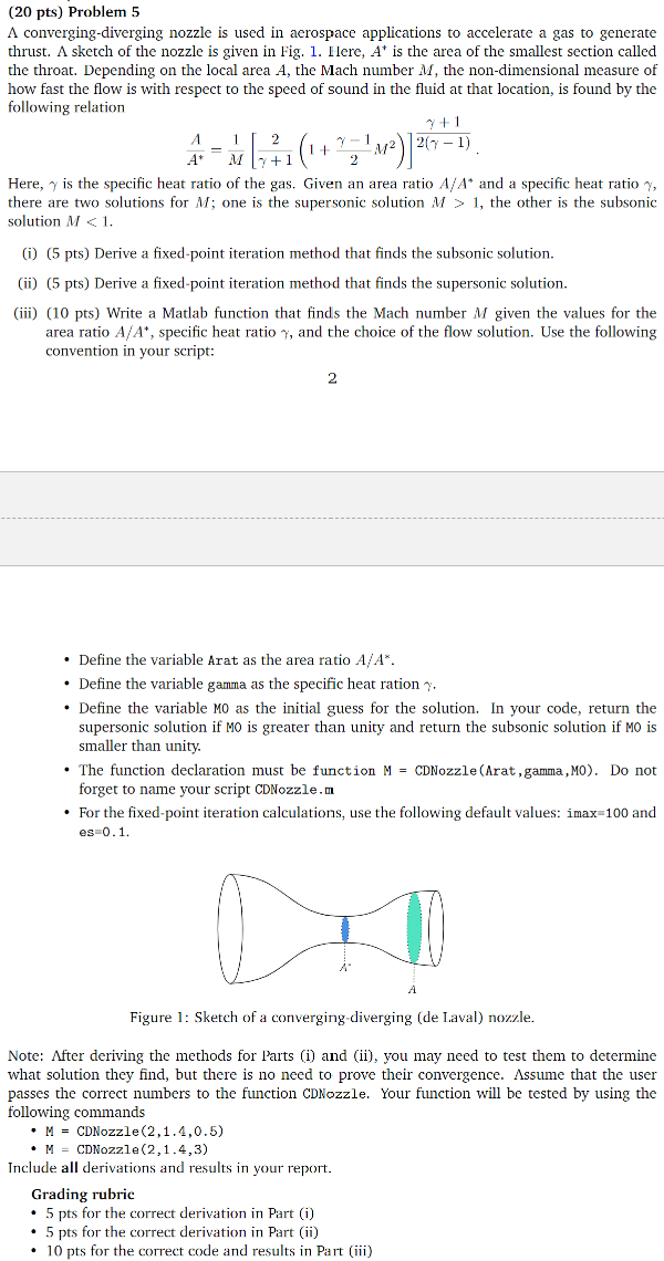 ( 2 0 pts ) Problem 5 A converging - diverging