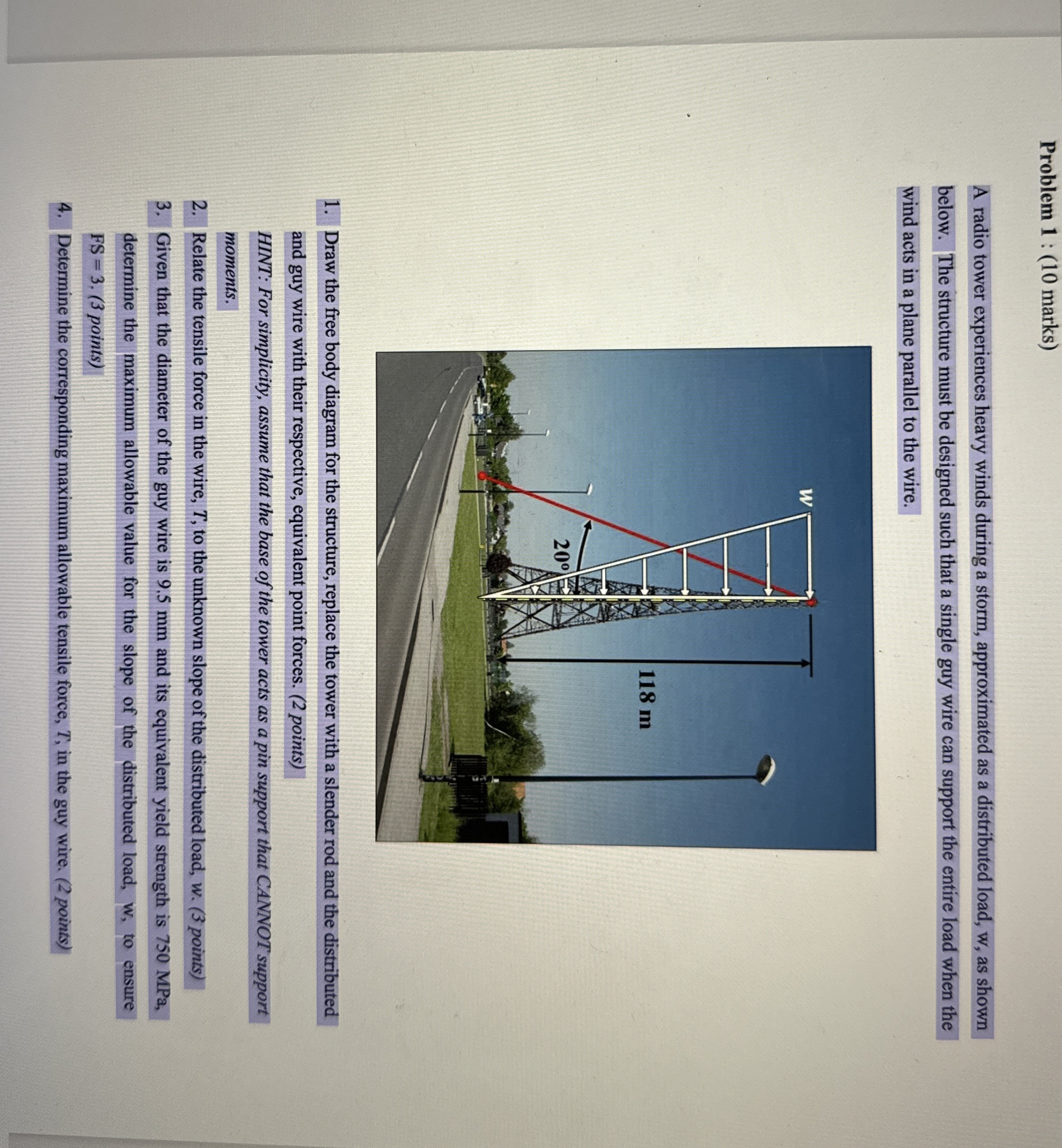 Problem 1 : ( 1 0 marks ) A radio tower