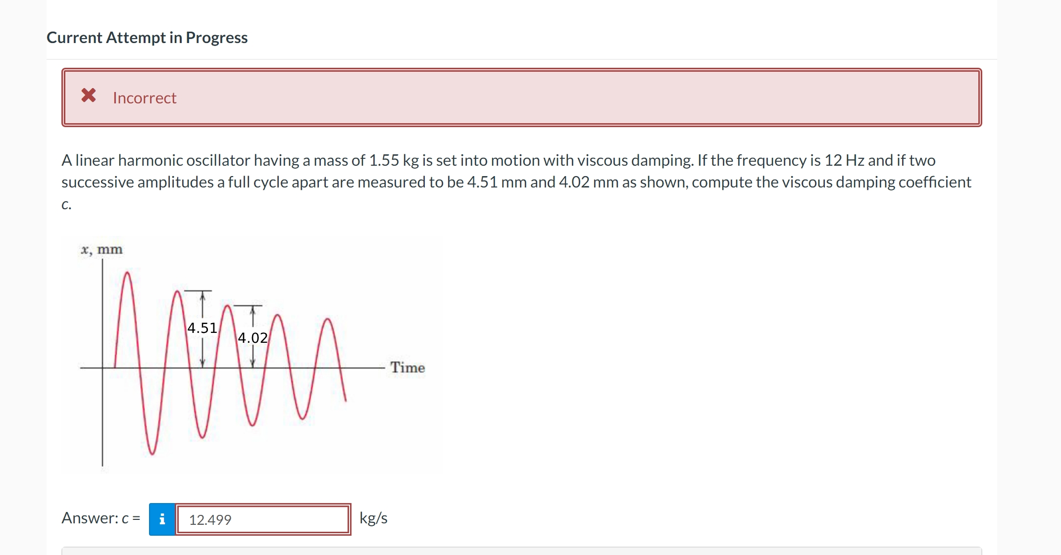 Current Attempt in Progress Incorrect A linear