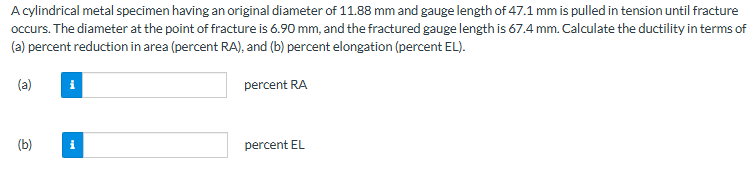 A cylindrical metal specimen having an original