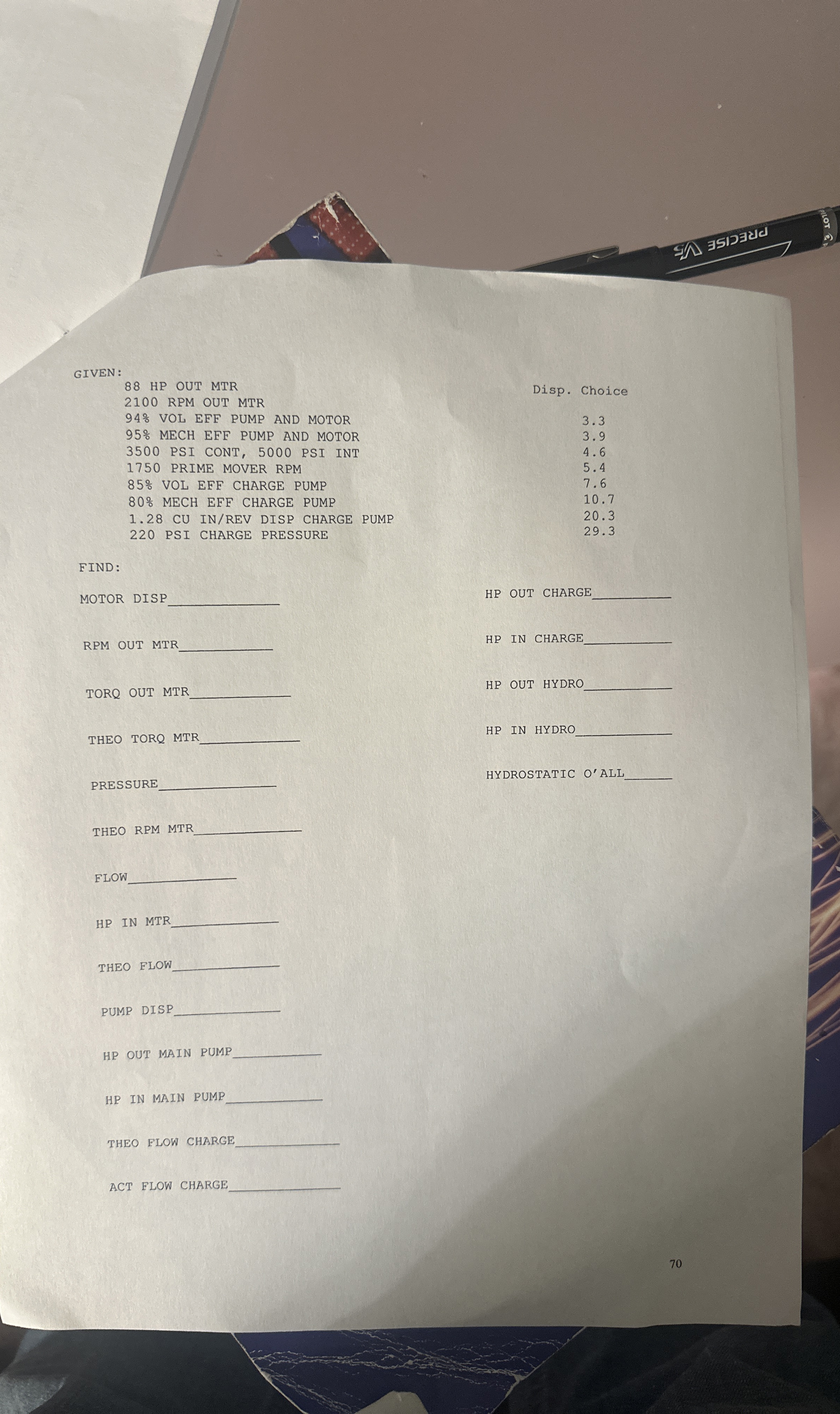GIVEN: 8 8 HP OUT MTR 2 1 0 0 RPM OUT MTR 9 4 %