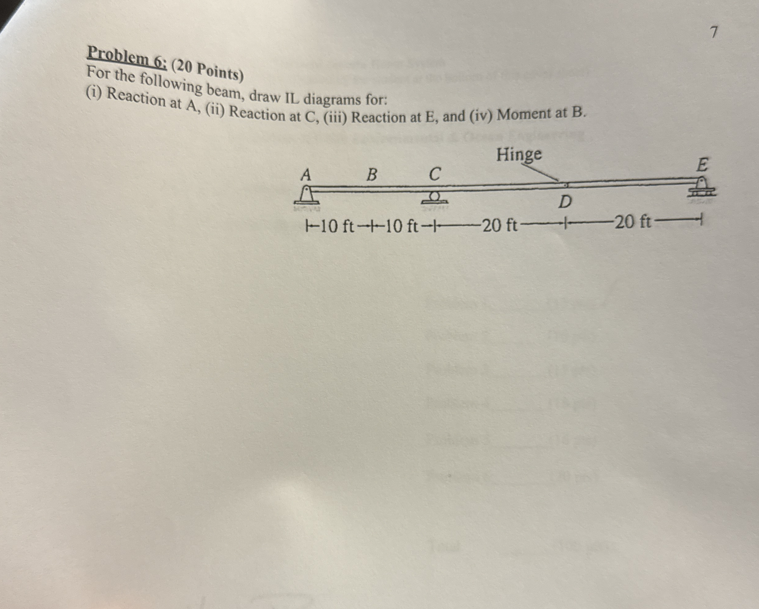 7 Problem 6 : ( 2 0 Points ) For the following