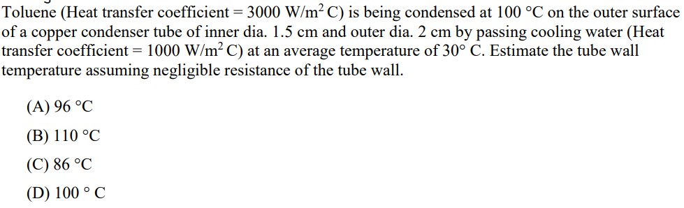 Toluene ( Heat transfer coefficient { : = 3 0 0 0