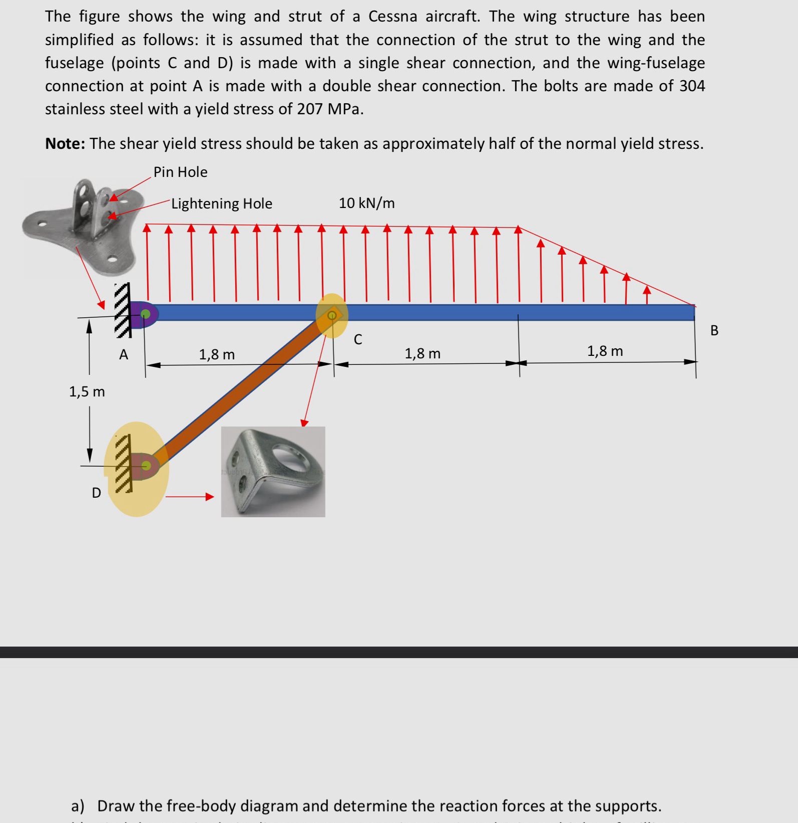 The figure shows the wing and strut of a Cessna