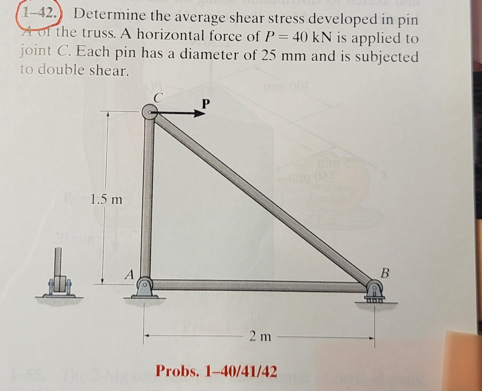 1 - 4 2 . Determine the average shear stress