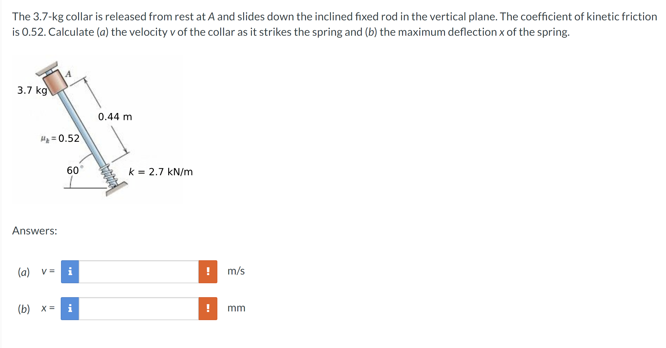 The 3 . 7 - kg collar is released from rest at A