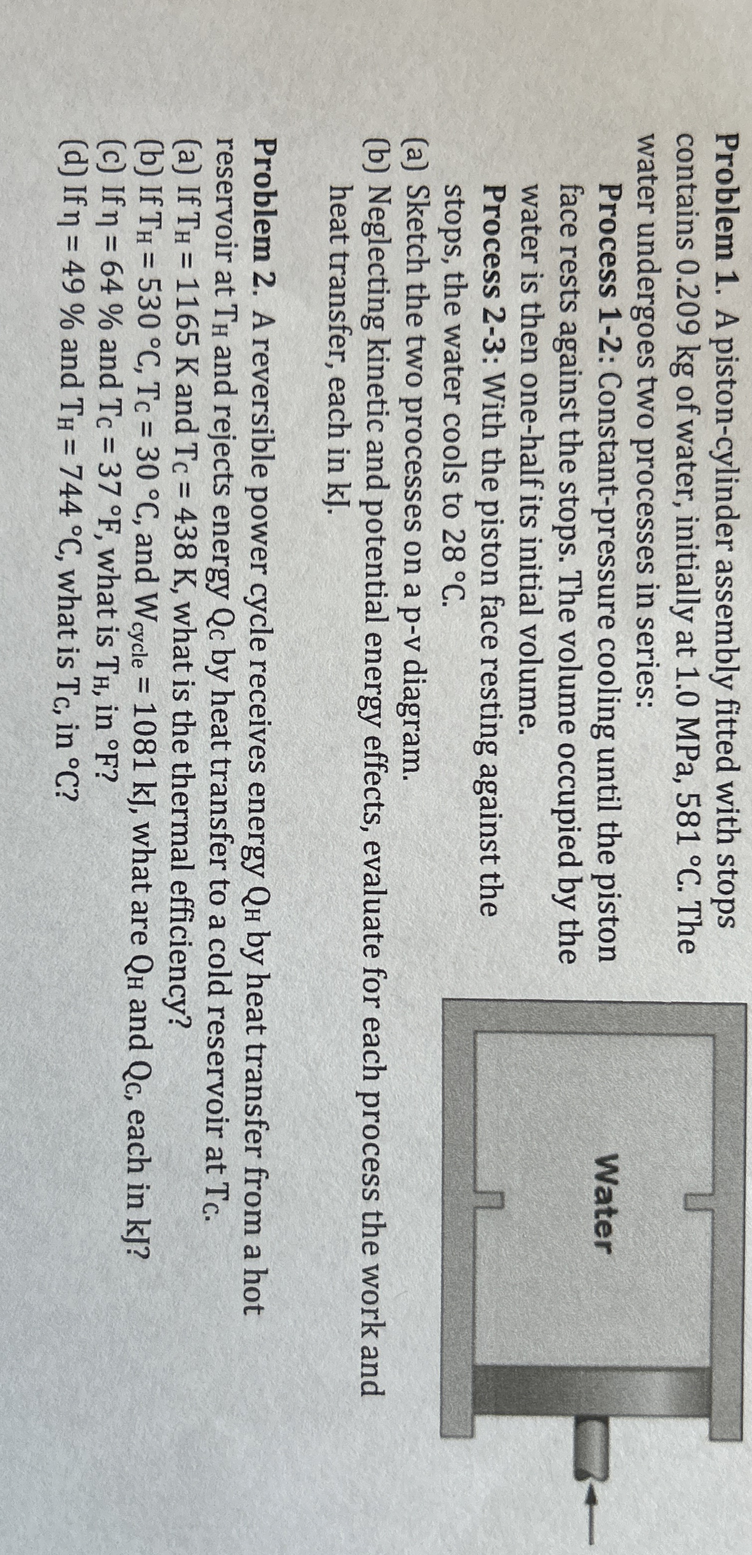 Problem 1 . A piston - cylinder assembly fitted