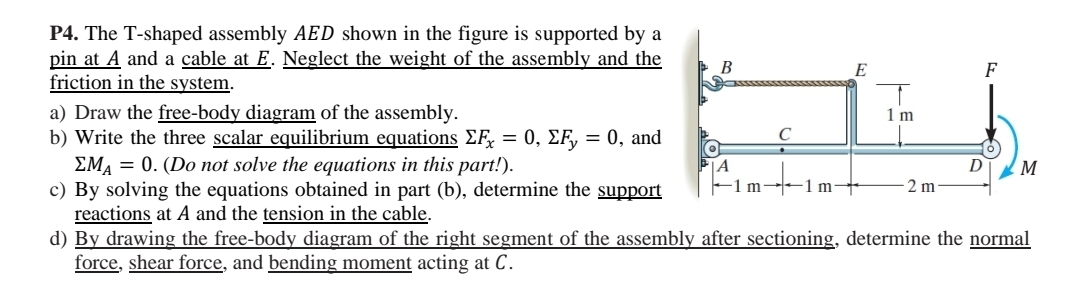Take values as: F = 2 2 8 N , M = 4 4 0 N . m