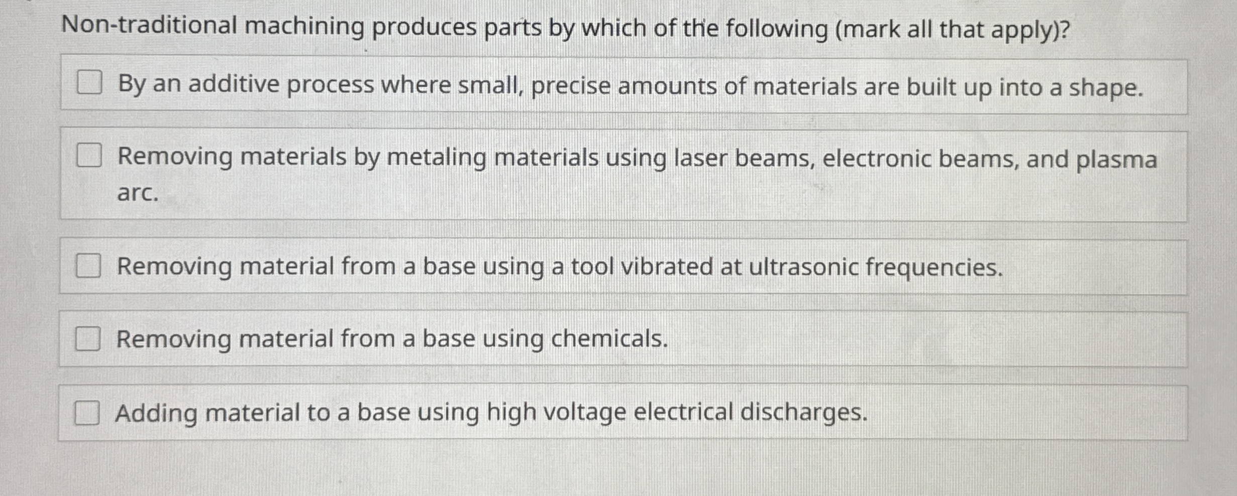 Non - traditional machining produces parts by