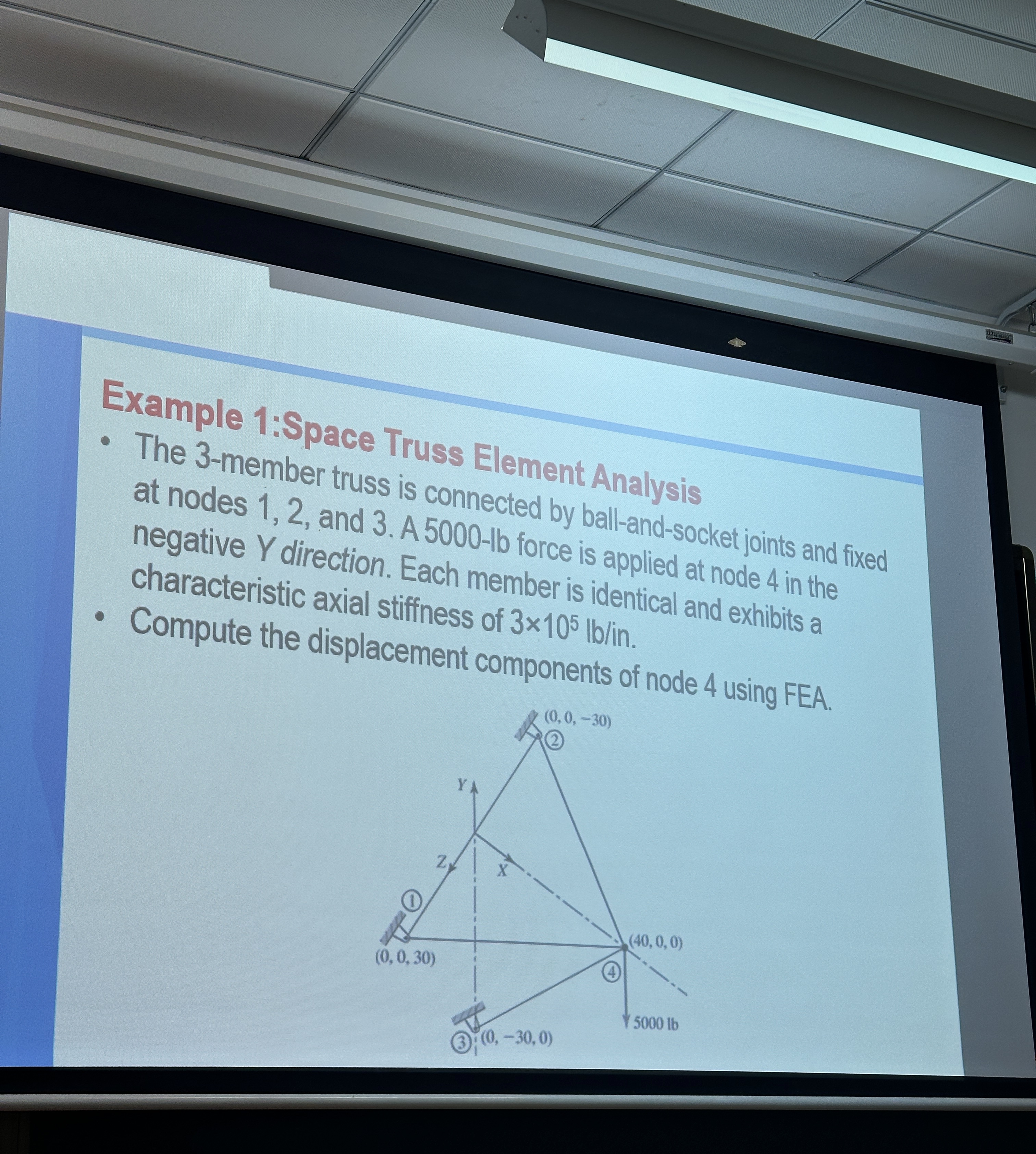 Example 1 :Space Truss Element Analysis The 3 -