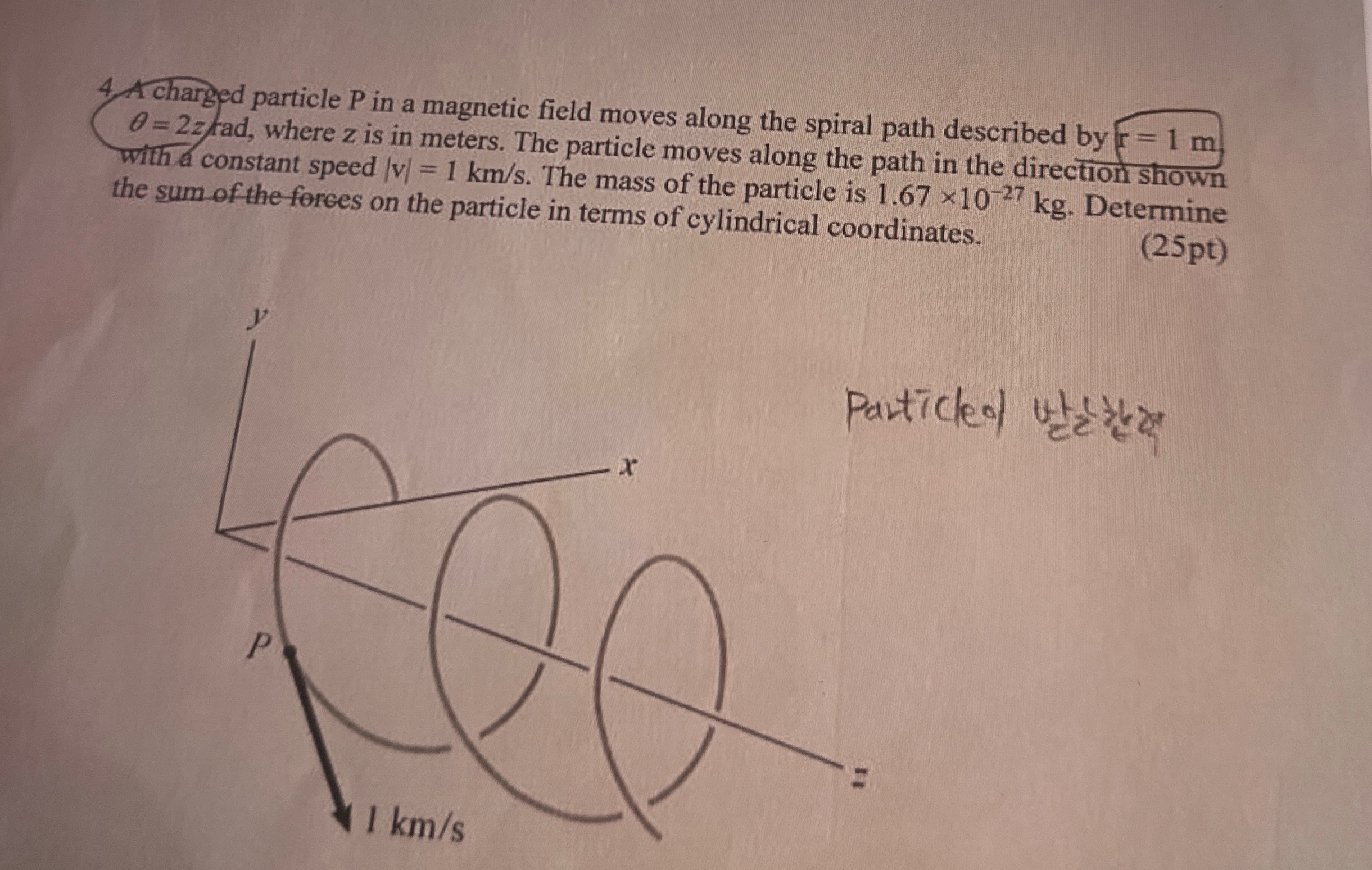 Acharged particle P in a magnetic field moves