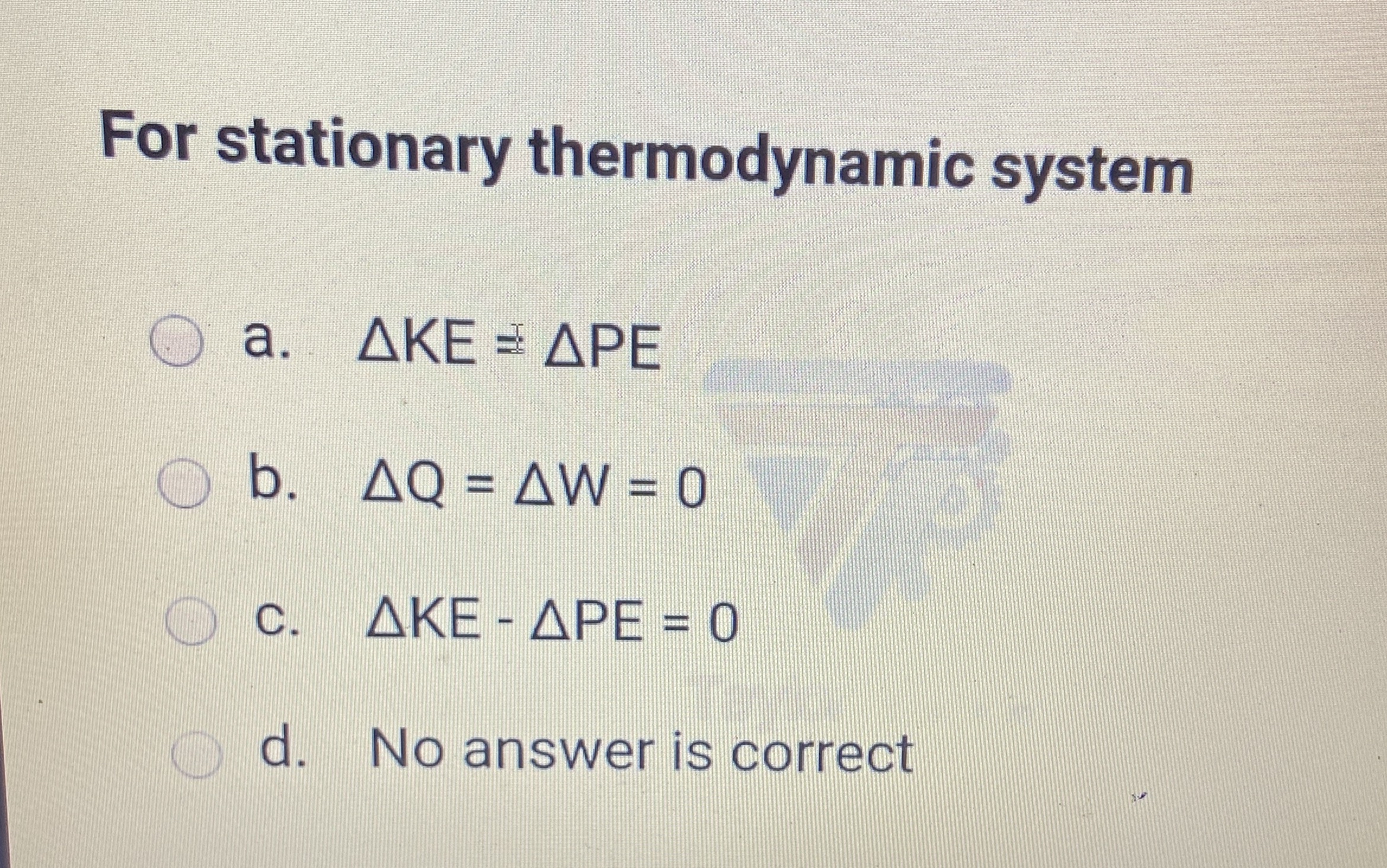 For stationary thermodynamic system
