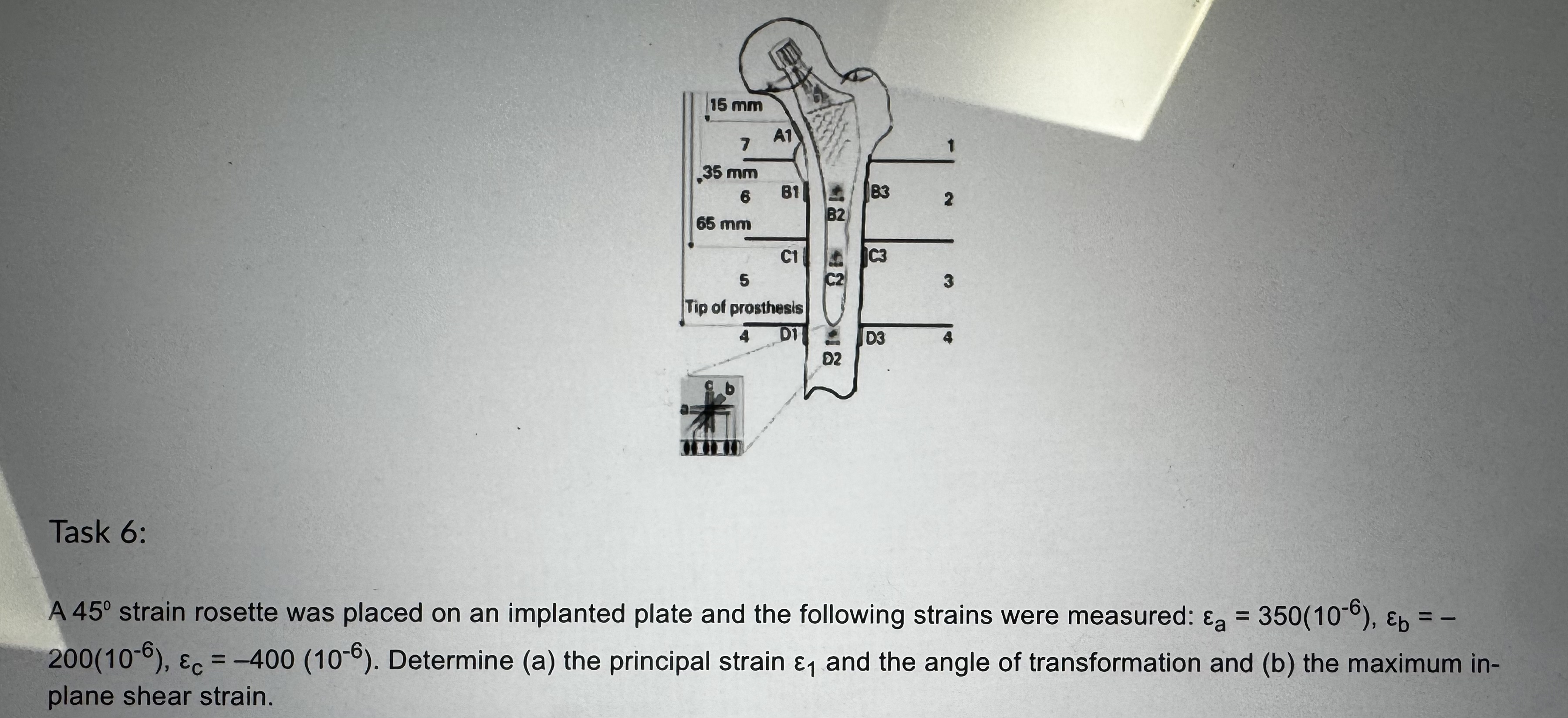 Task 6 : A 4 5 strain rosette was placed on an