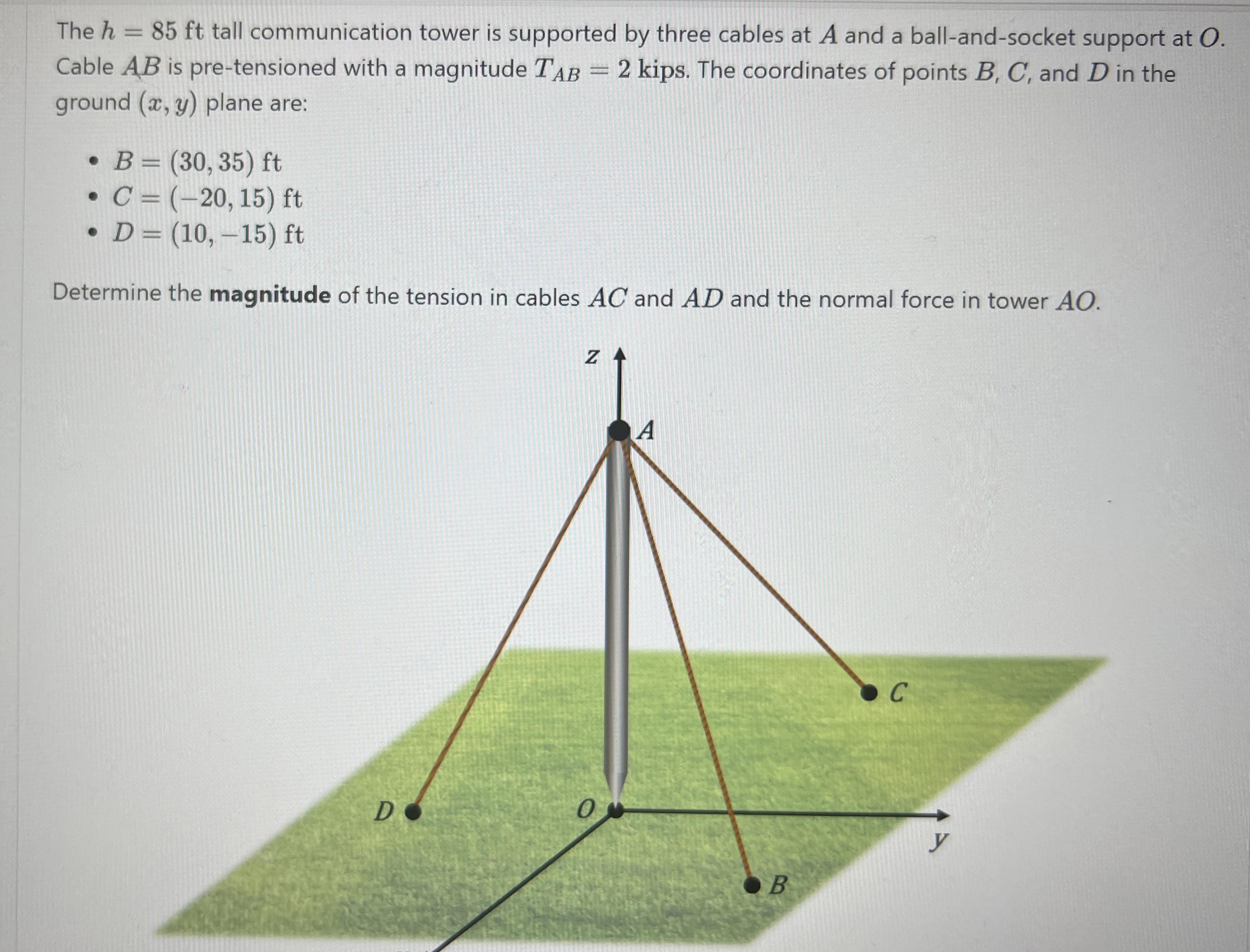 The h = 8 5 f t tall communication tower is
