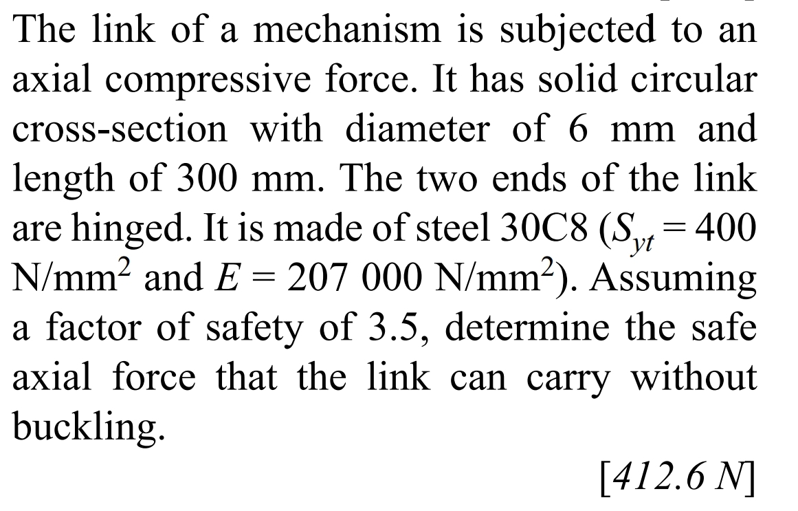 The link of a mechanism is subjected to an axial