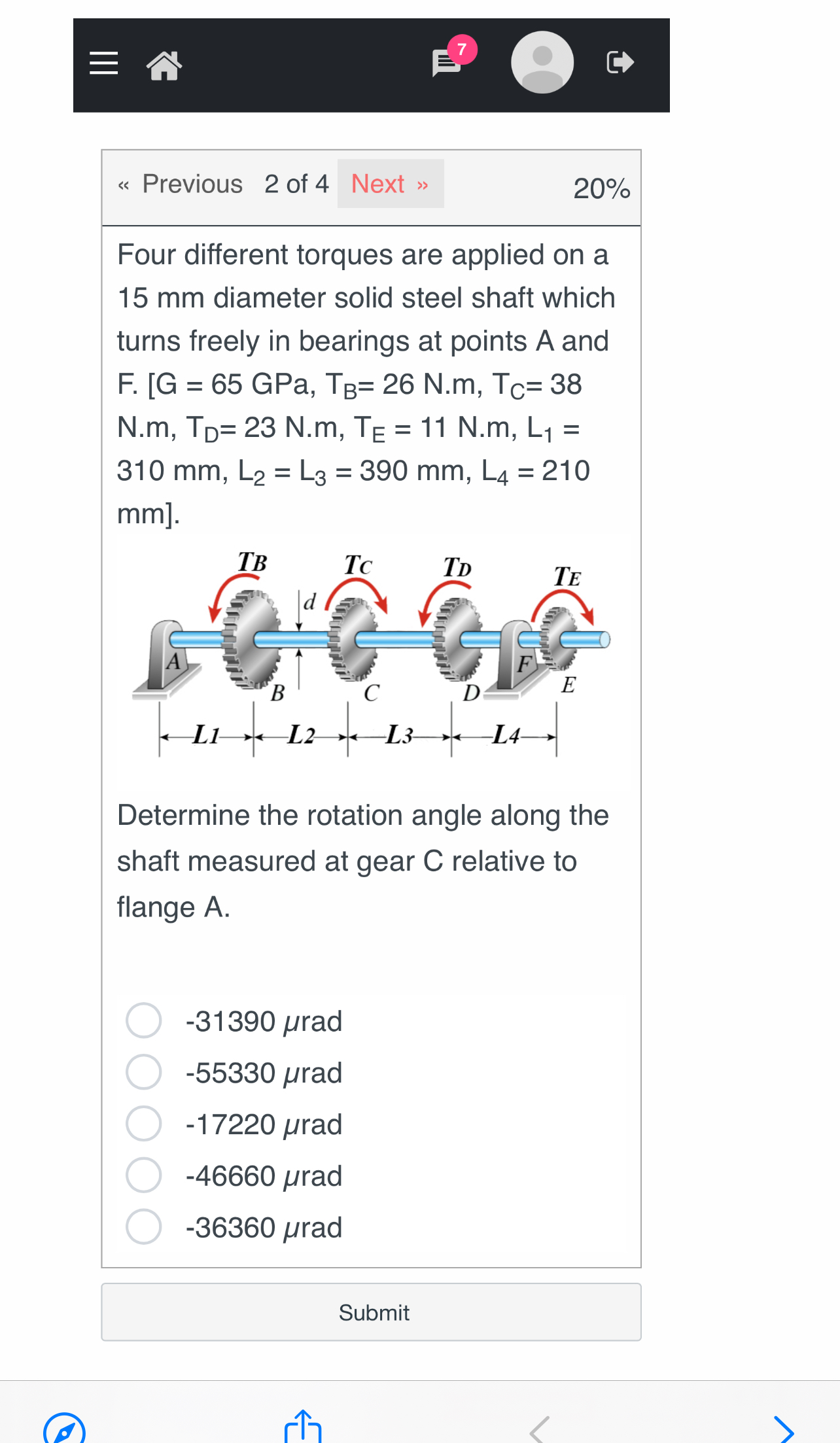 E 7 Previous 2 of 4 2 0 % Four different torques