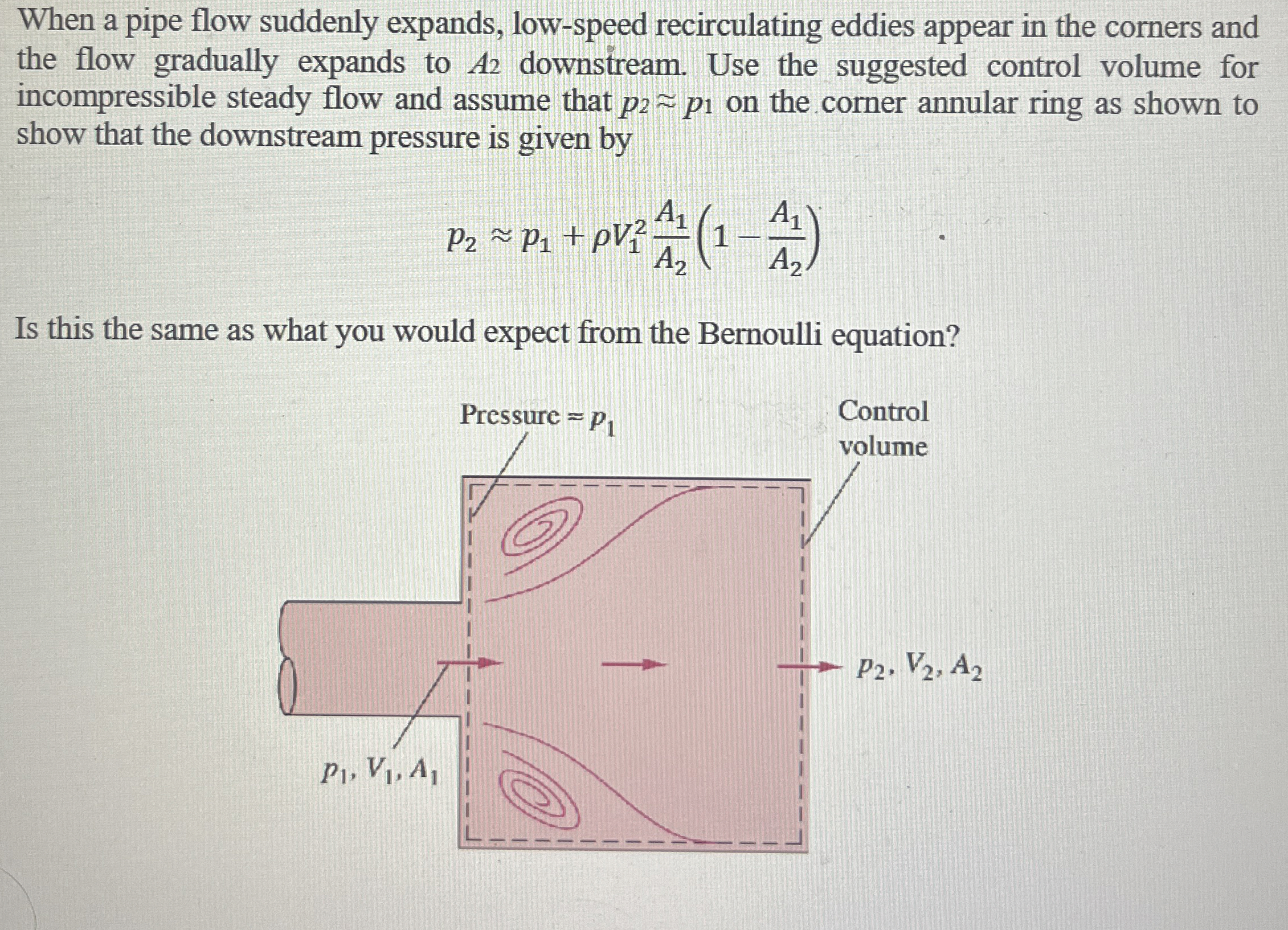 When a pipe flow suddenly expands, low - speed