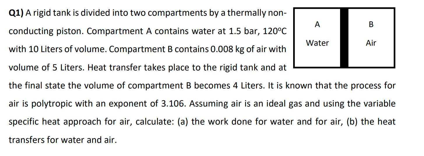 Q 1 ) A rigid tank is divided into two