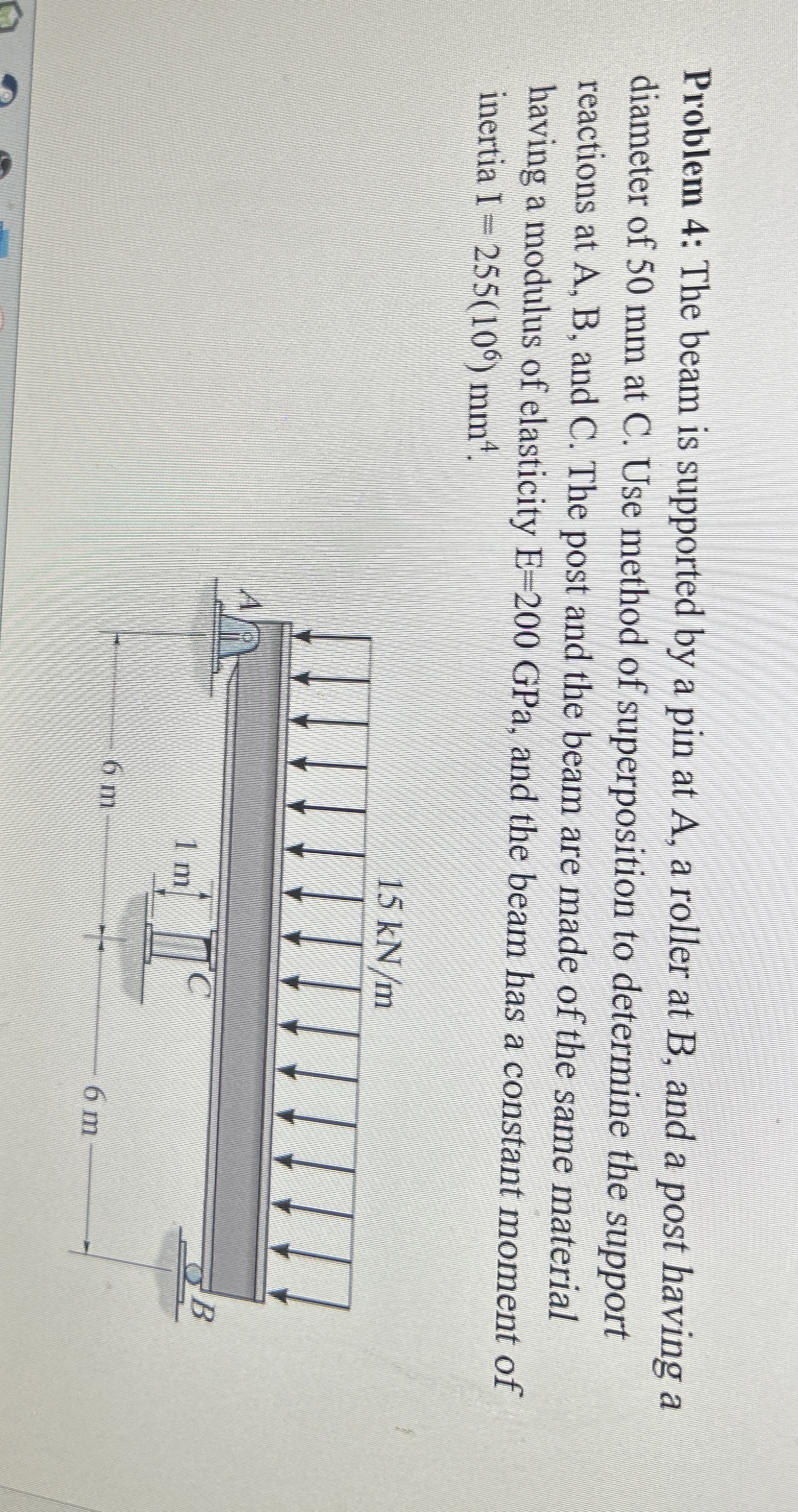 Problem 4 : The beam is supported by a pin at A ,