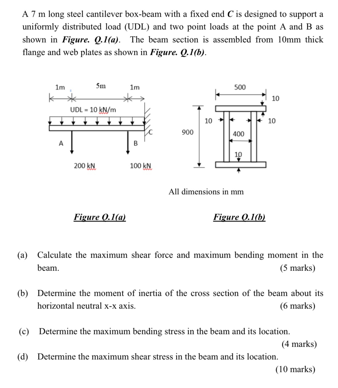 A 7 m long steel cantilever box - beam with a