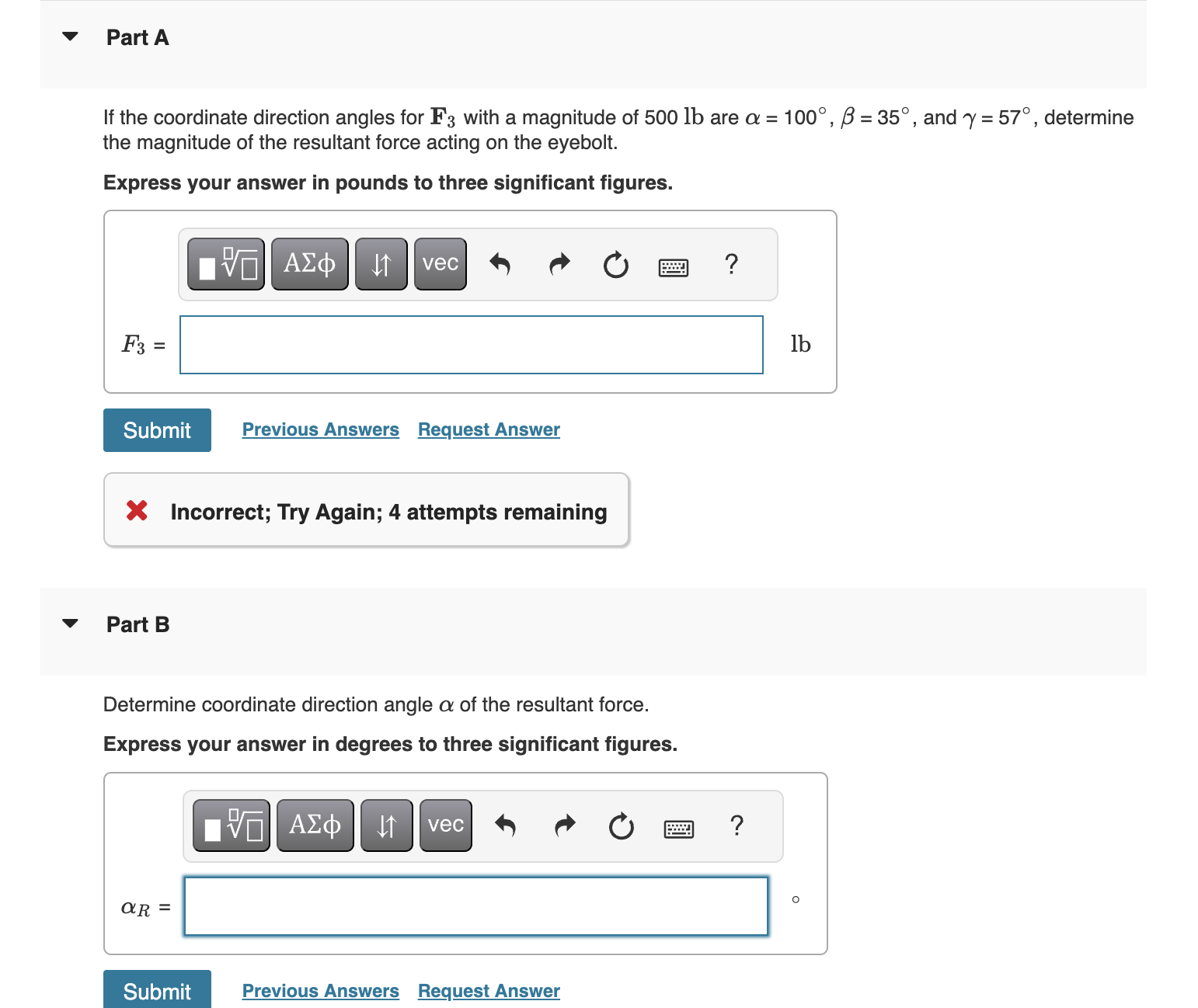 Part A Part C Determine coordinate direction