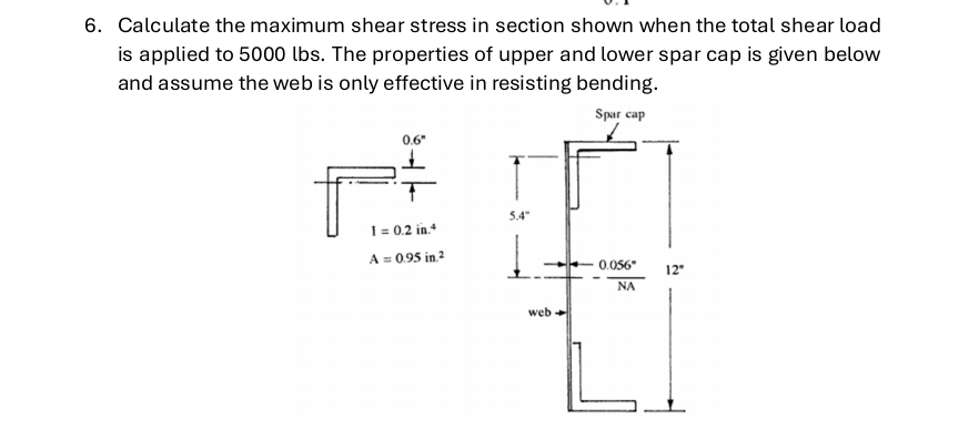 Calculate the maximum shear stress in section