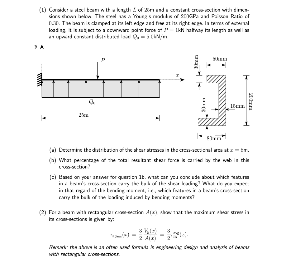 ( 1 ) Consider a steel beam with a length L of 2