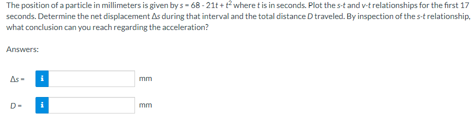 The position of a particle in millimeters is